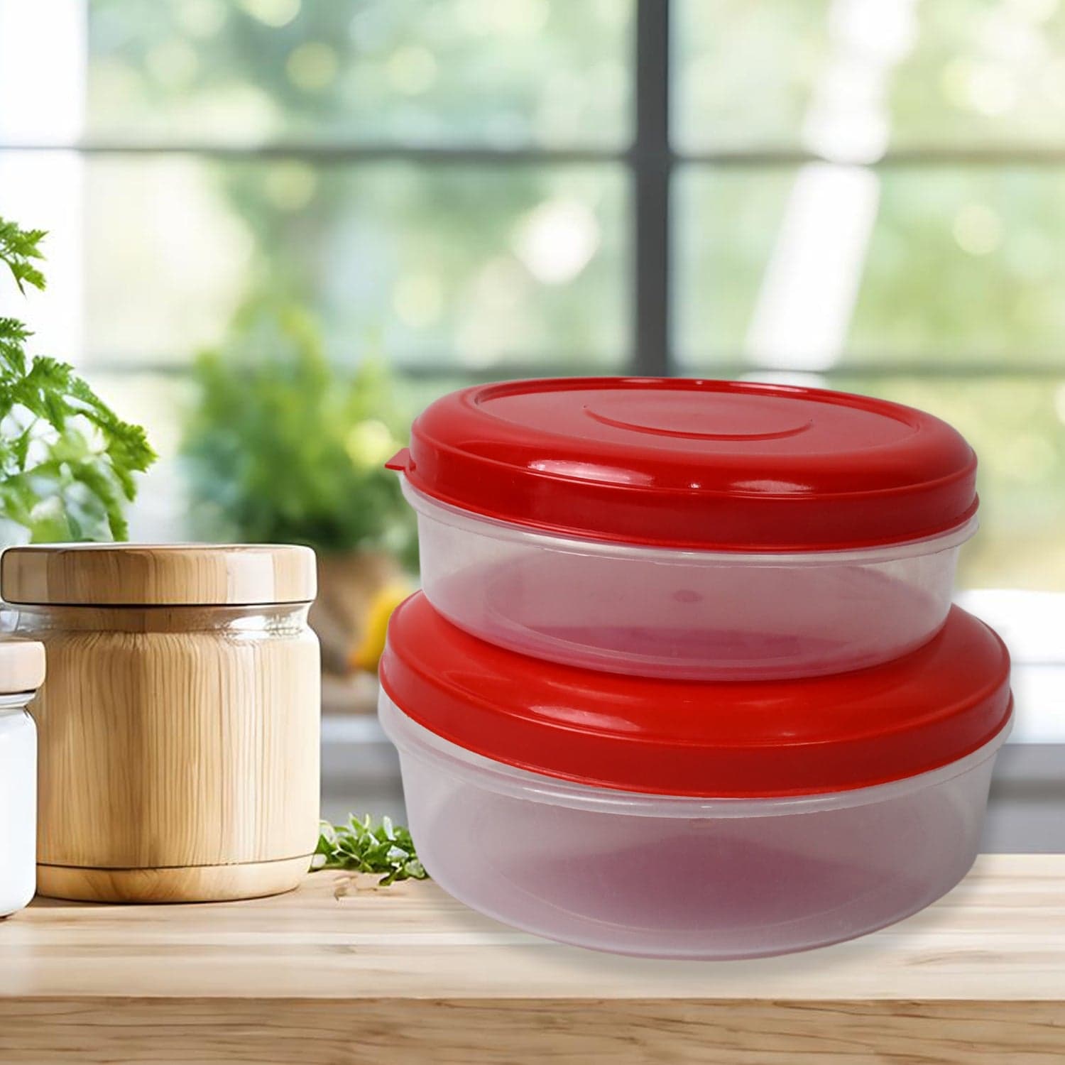 Round Plastic Big & Small Storage Container Box (PACK OF 2) thumbnail 1