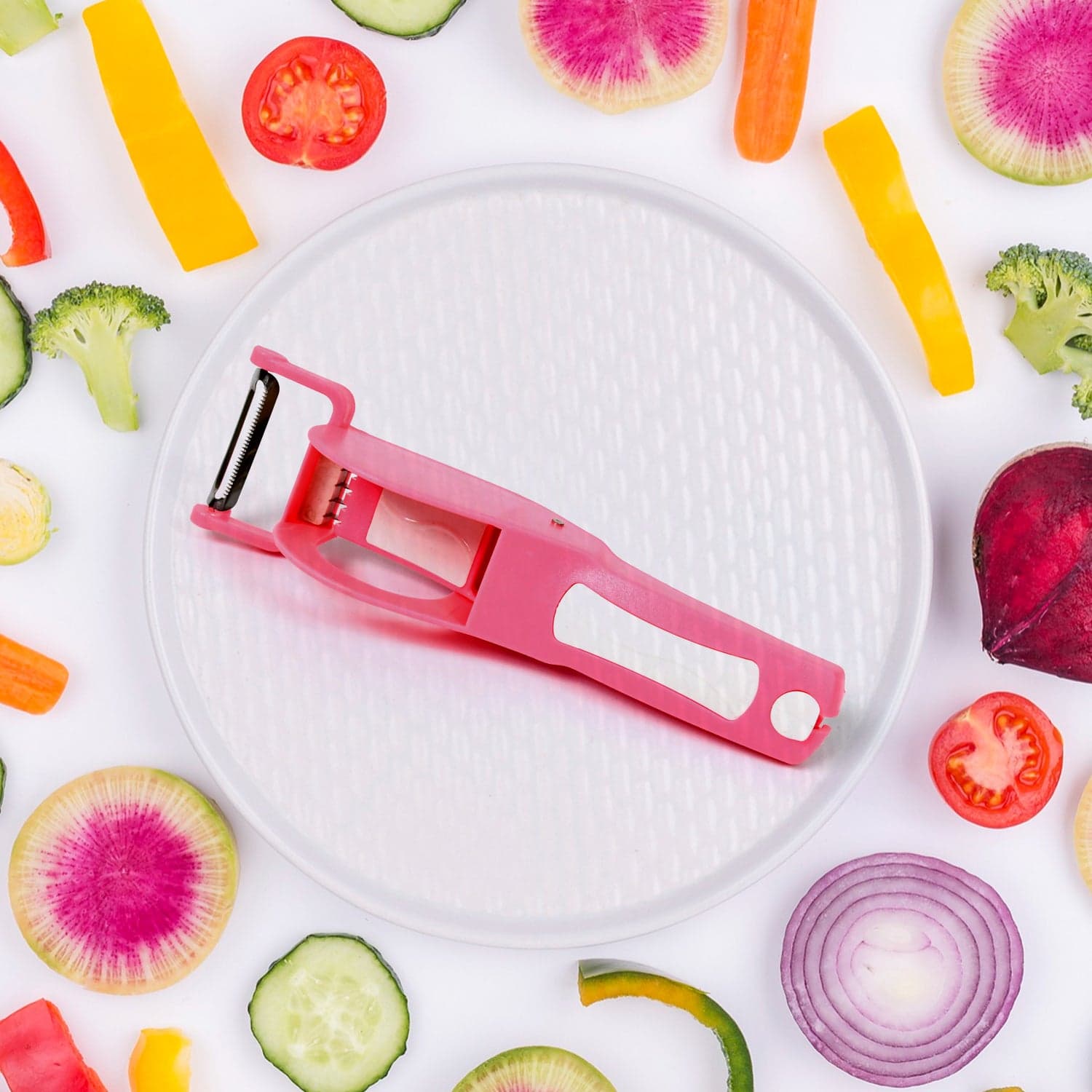 Plastic 2 in 1 Vegetable & Fruit Multi Cutter 5 Blade Vegetable Cutter with Peeler (1 Pc / Multicolor) thumbnail 4
