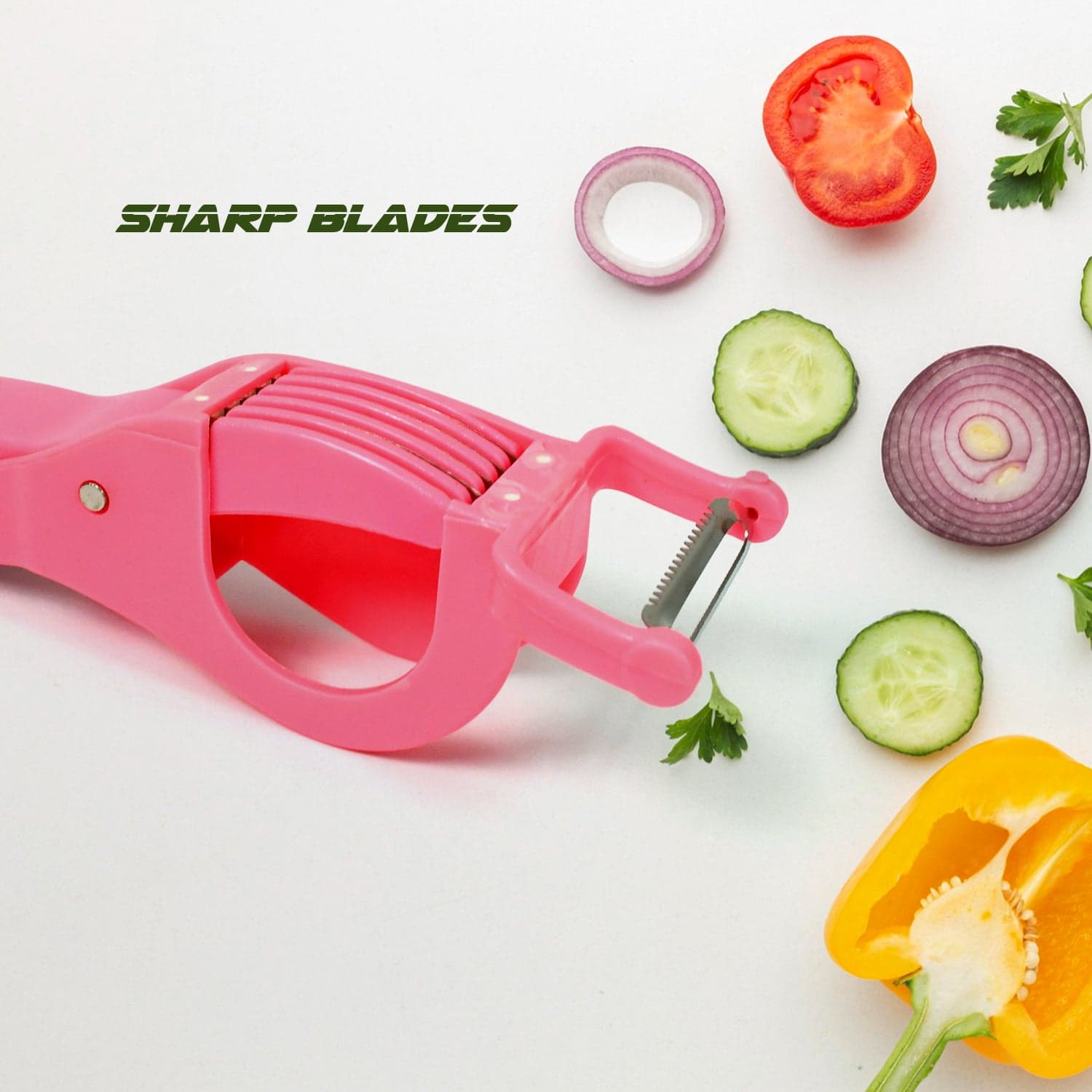 Plastic 2 in 1 Vegetable & Fruit Multi Cutter 5 Blade Vegetable Cutter with Peeler (1 Pc / Multicolor) thumbnail 6