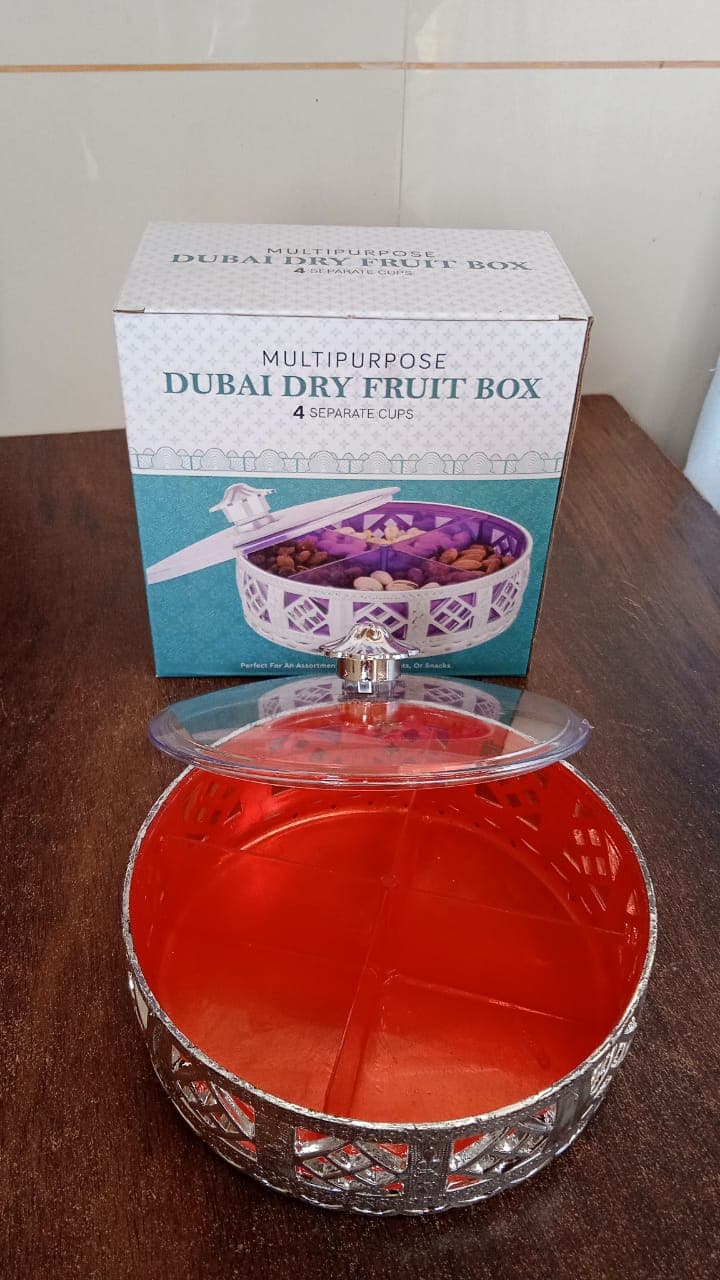 Multipurpose Dry Fruit Box 4 Section Dry Fruit Round Silver Gift Box (1 Pc) thumbnail 7
