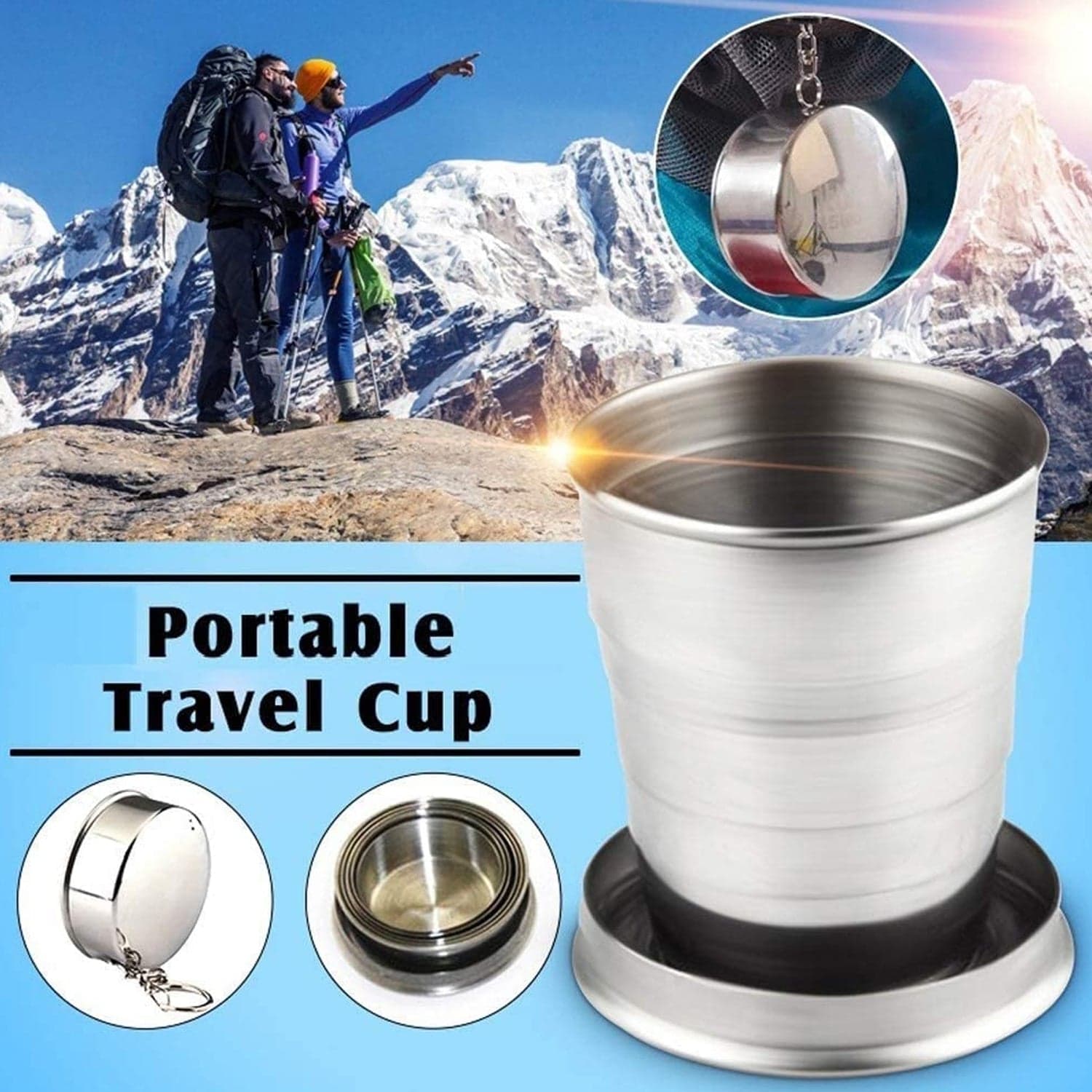 2 in 1 Camping Folding Cup with Keychain (1 Pc) thumbnail 1