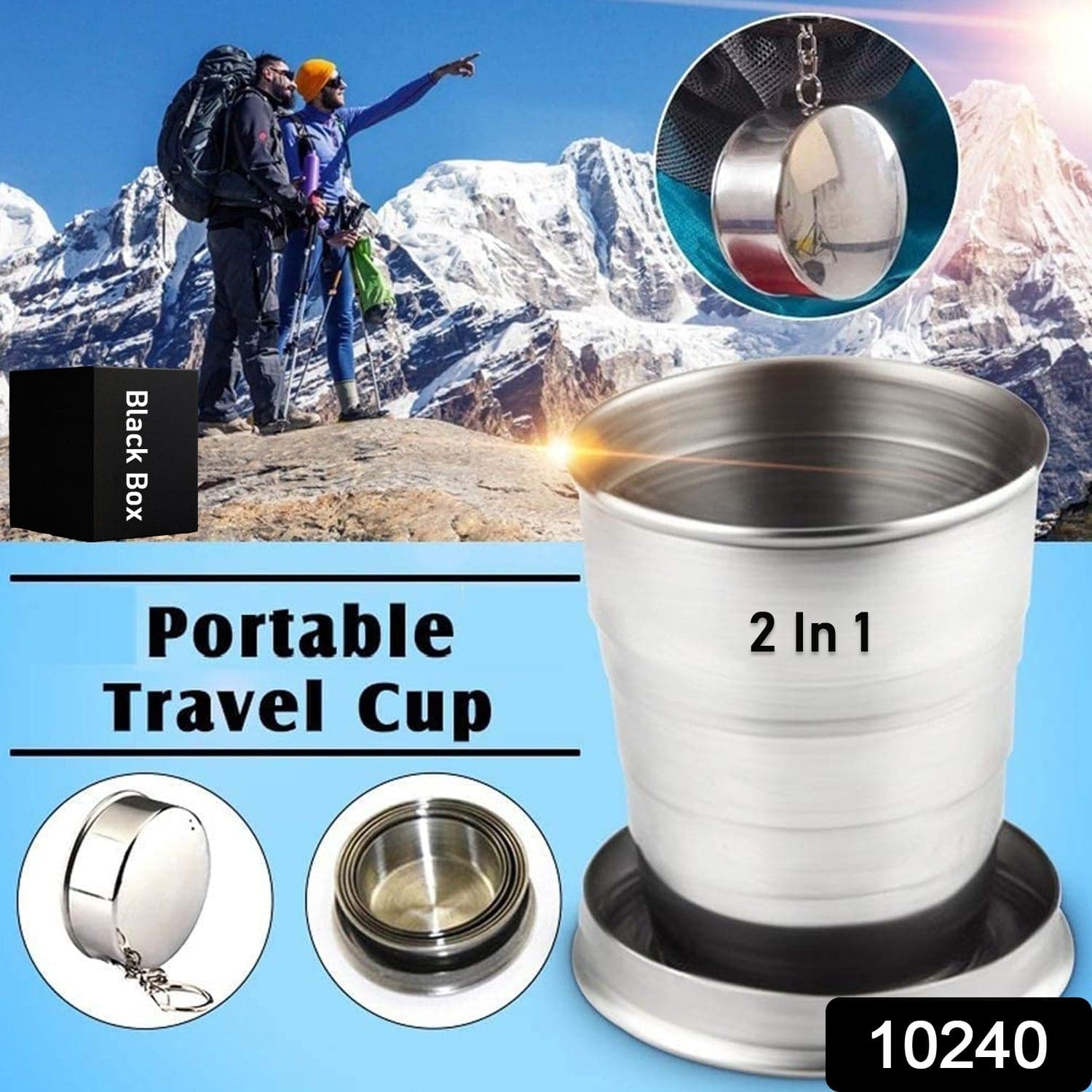 2 in 1 Camping Folding Cup with Keychain (1 Pc) thumbnail 2