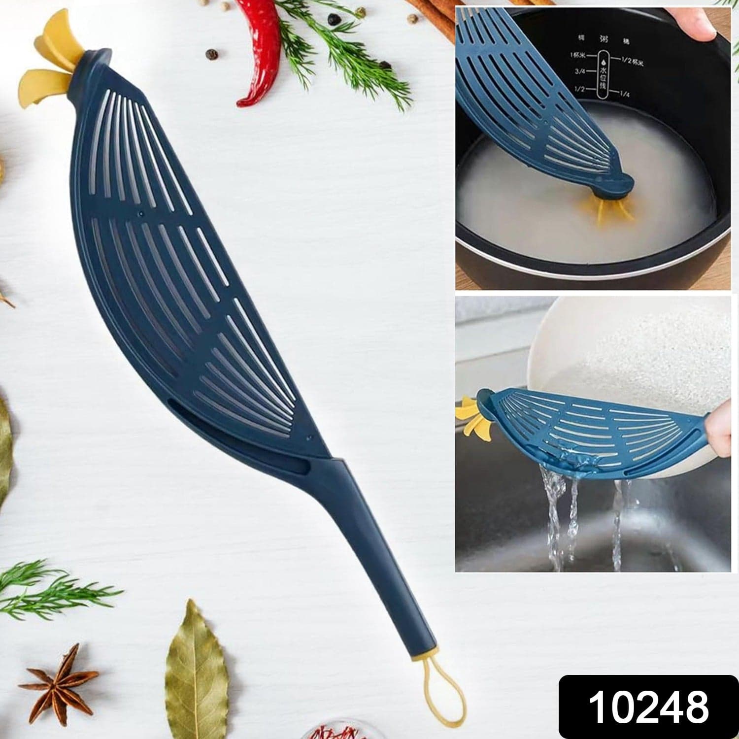 Plastic Multifunctional Kitchen Strainer Baffle Tool Handheld Filter for Rice Beans Peas (1 Pc) thumbnail 2
