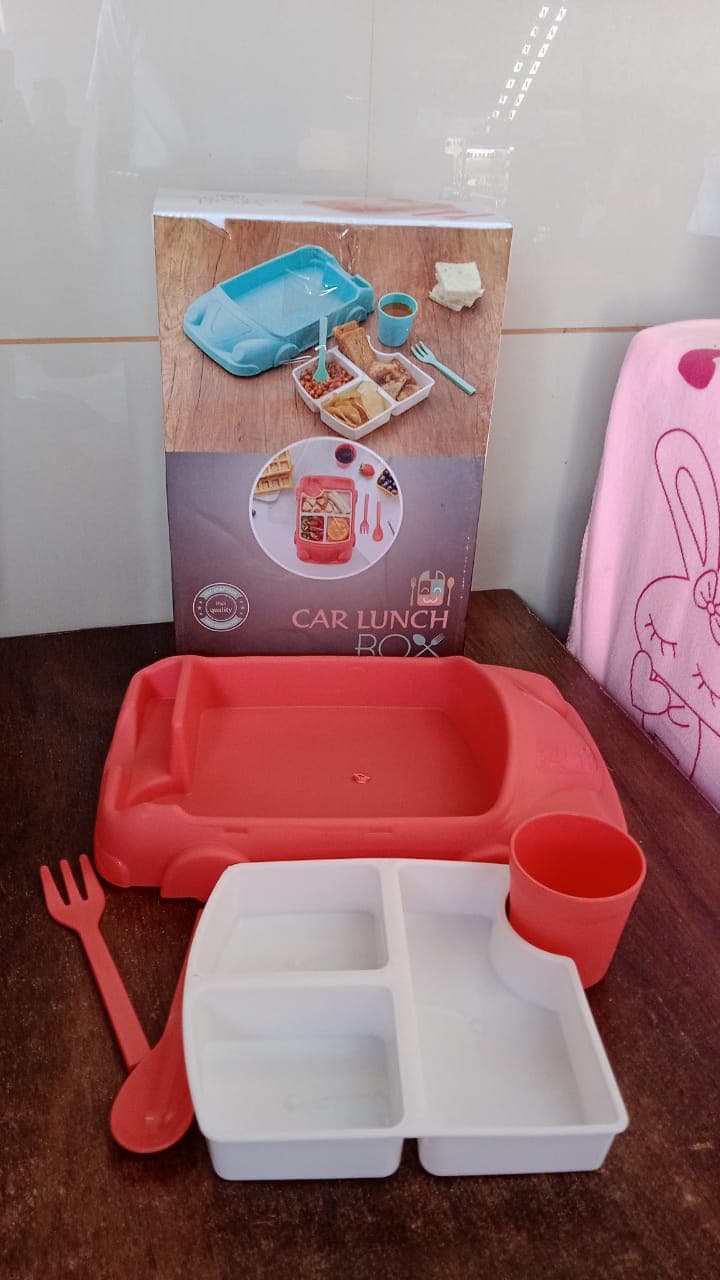 Kid's Car Shaped Plates Cup / Lunch Box Dinnerware Set (4 Pcs Set / 1000 ML Lunch Box) thumbnail 11