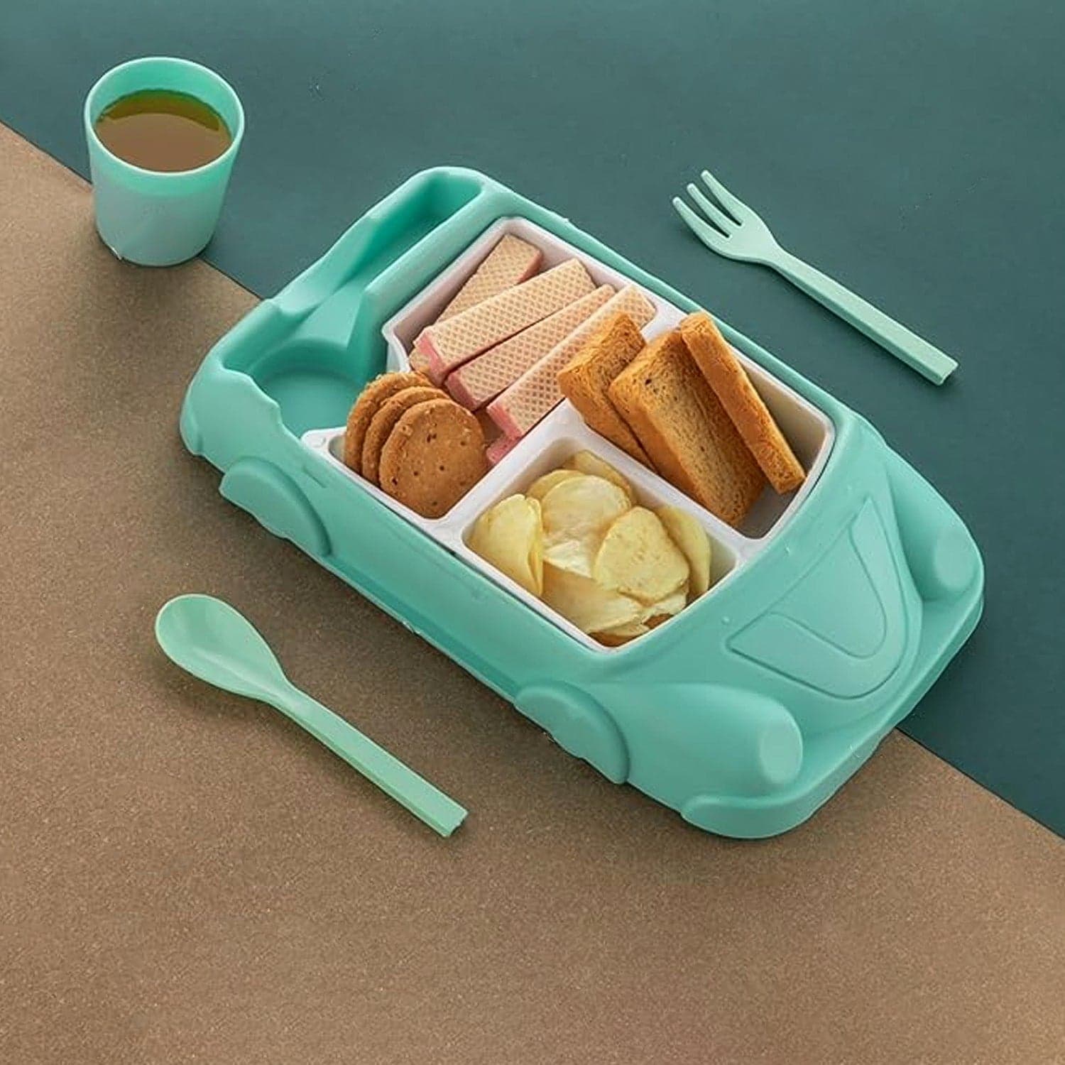 Kid's Car Shaped Plates Cup / Lunch Box Dinnerware Set (4 Pcs Set / 1000 ML Lunch Box) thumbnail 6