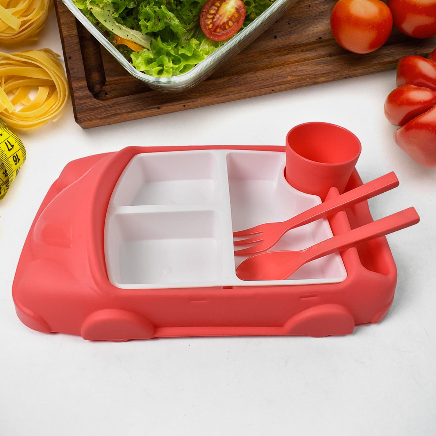 Kid's Car Shaped Plates Cup / Lunch Box Dinnerware Set (4 Pcs Set / 1000 ML Lunch Box) thumbnail 8
