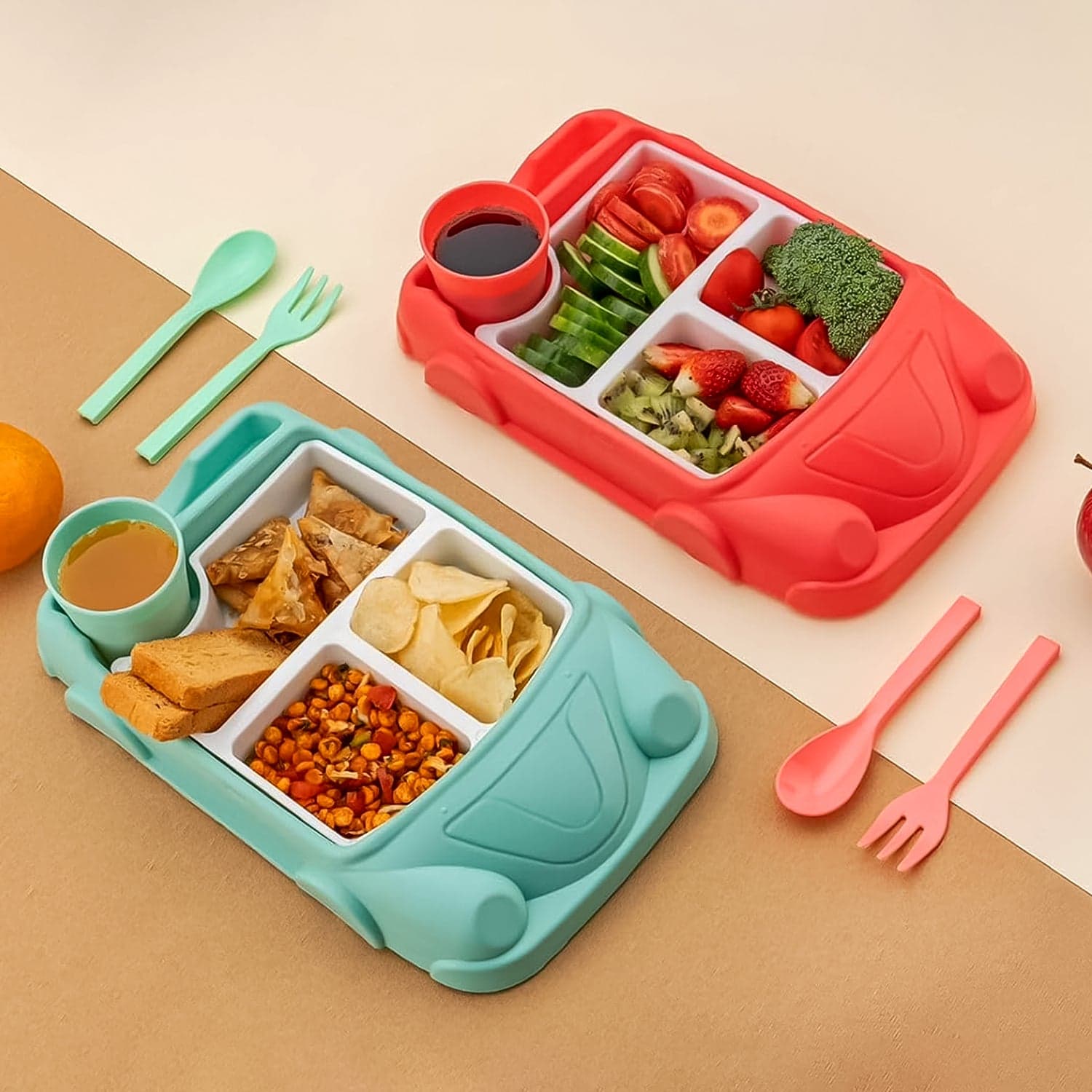 Kid's Car Shaped Plates Cup / Lunch Box Dinnerware Set (4 Pcs Set / 1000 ML Lunch Box) thumbnail 9