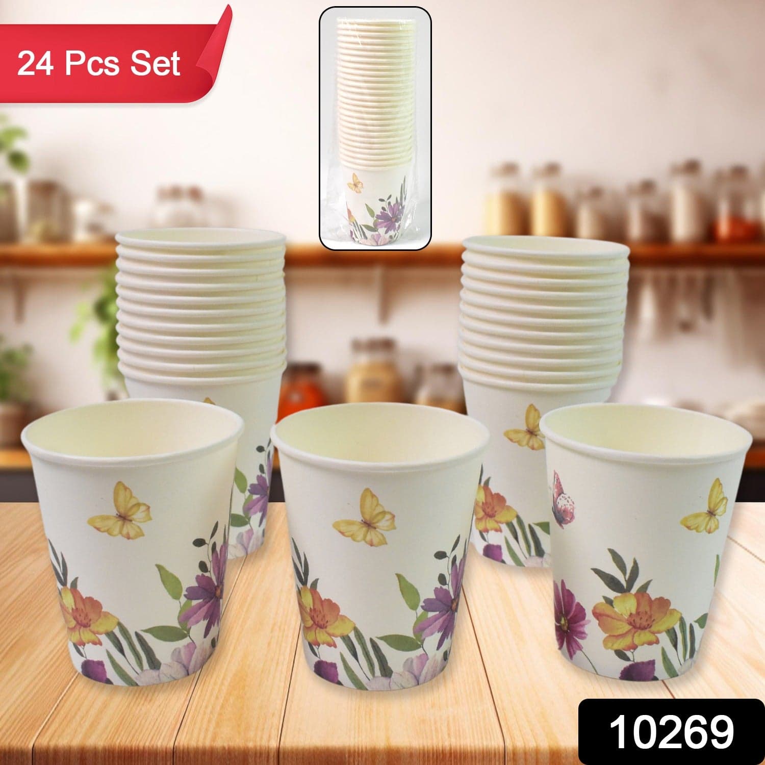 Disposable Paper Cups, Disposable Tea, Coffee Cups (24 Pcs Set / Mix Color & Design) thumbnail 2