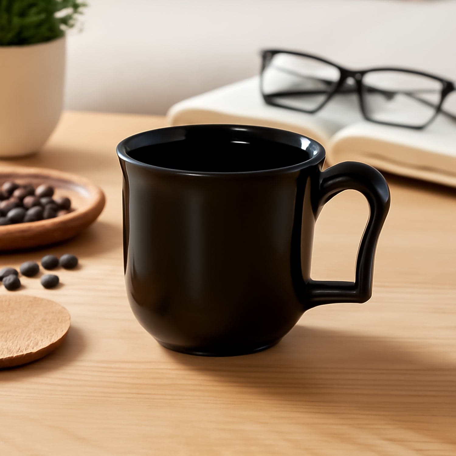 Premium Plastic Coffee / Tea Cups / Mug with Handle(1 Pc / Loose / Black) thumbnail 1