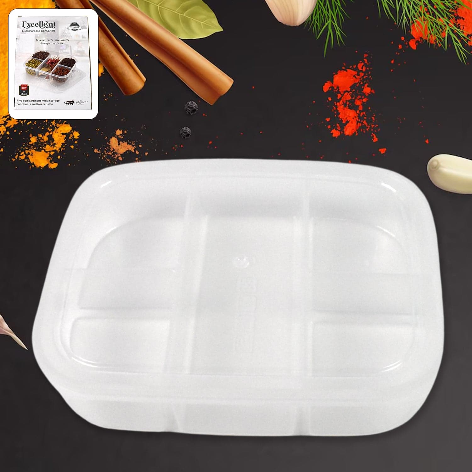 Plastic 5- Compartment Excellent container Reusable Lunch Box (1 Pc) thumbnail 3