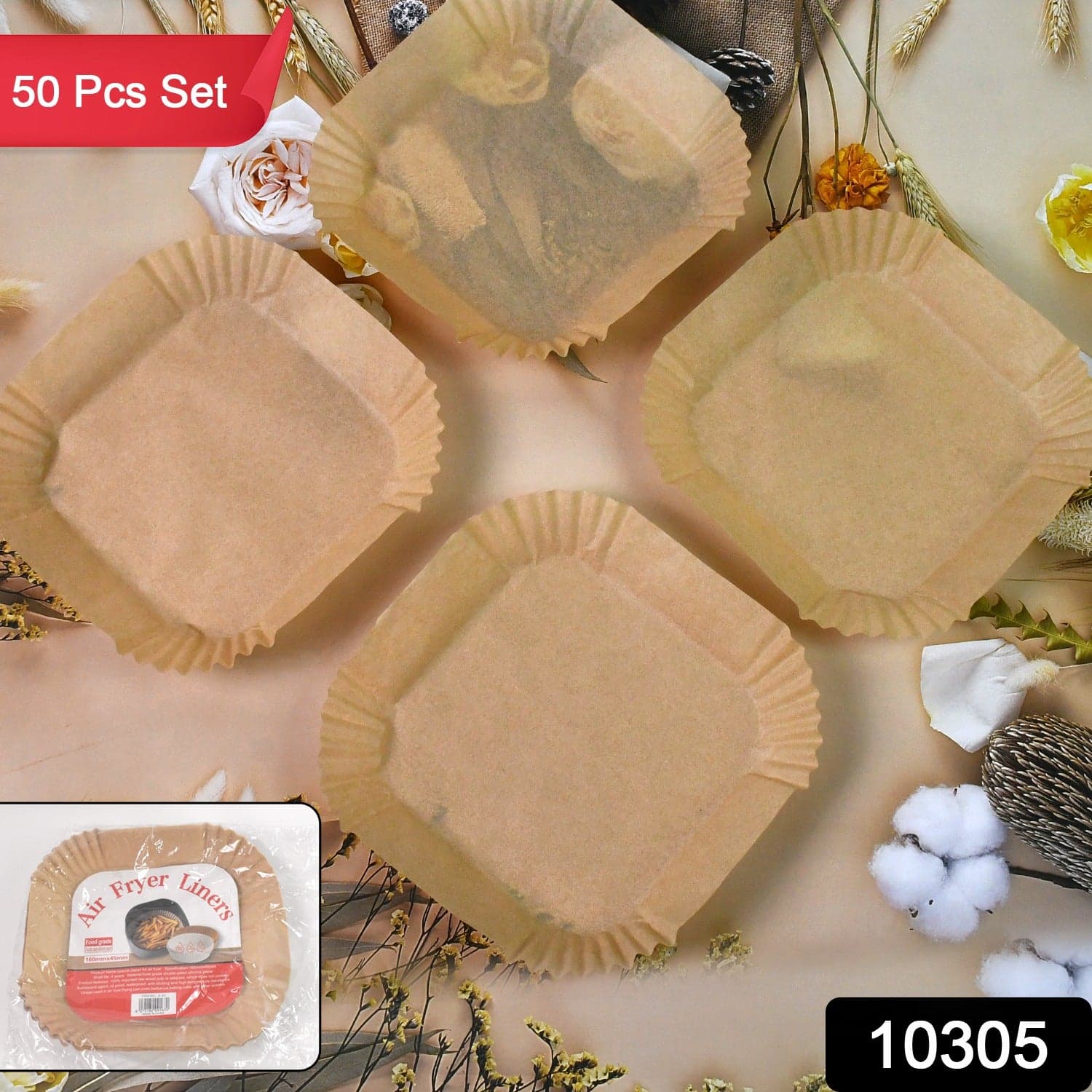 Square Air Fryer Disposable Paper Liner (50 Pcs Set / 160mmx45mm) thumbnail 2
