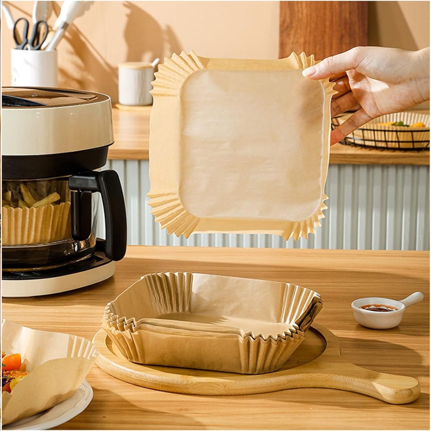 Square Air Fryer Disposable Paper Liner (50 Pcs Set / 160mmx45mm) thumbnail 3