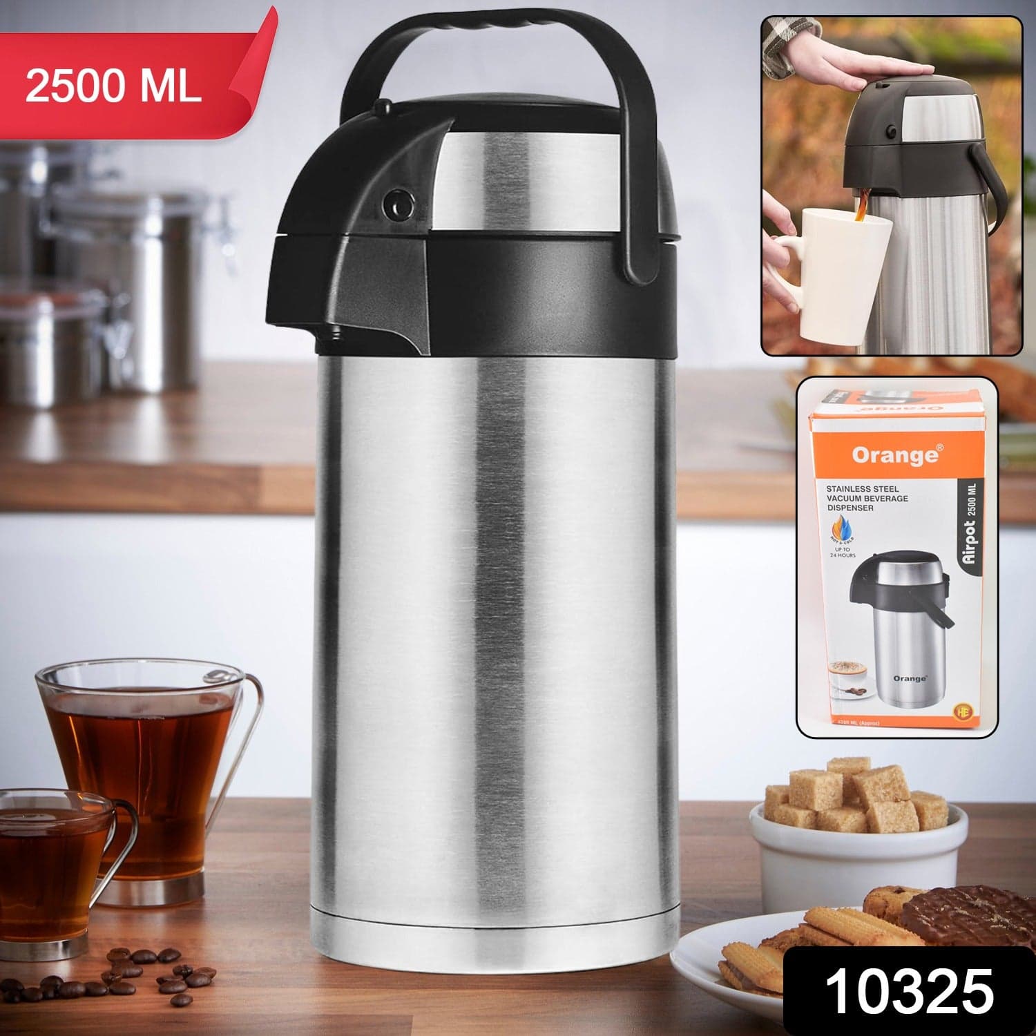 Beverage Dispenser Stainless Steel for Serving Tea and Coffee, Thermos steel (2500 ML) thumbnail 2