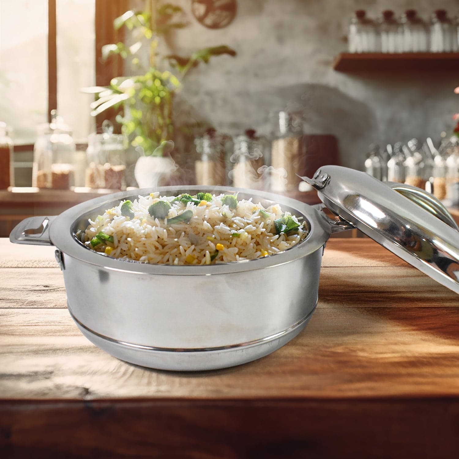 Royal Unique Hot Pot Stainless Steel Insulated Serving Casserole with Lid Handle (2000 ML) thumbnail 3