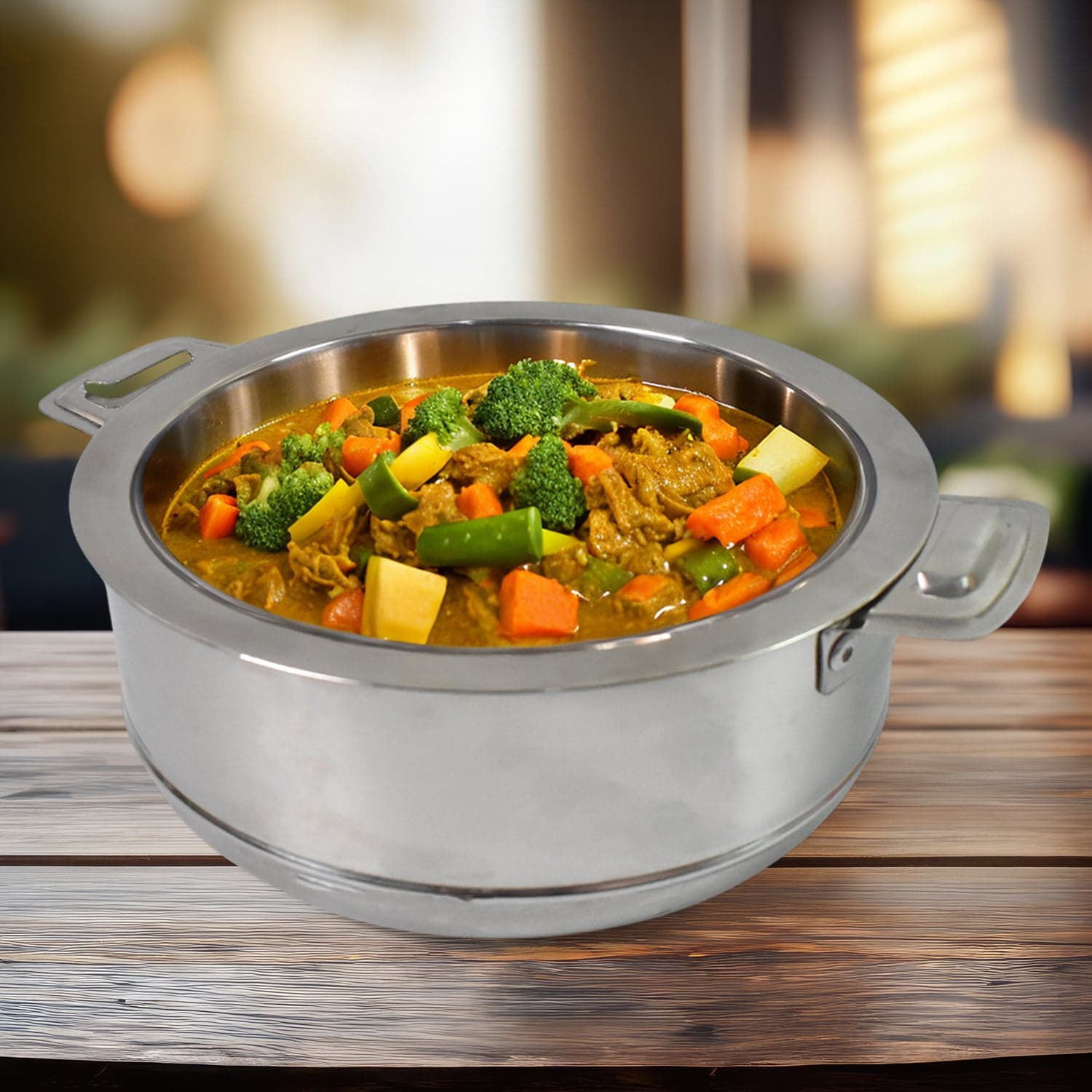 Royal Unique Hot Pot Stainless Steel Insulated Serving Casserole with Lid Handle (2000 ML) thumbnail 4