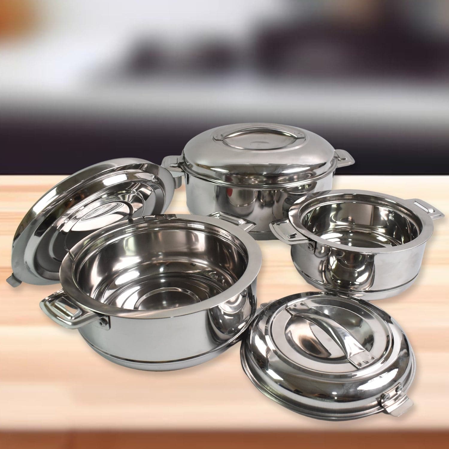 Royal Unique Hot Pot Stainless Steel Insulated Serving Casserole with Lid & Handle (3 pcs Set) thumbnail 3
