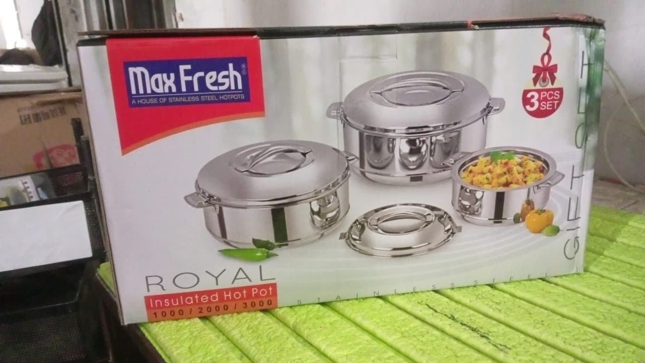 Royal Unique Hot Pot Stainless Steel Insulated Serving Casserole with Lid & Handle (3 pcs Set) thumbnail 7