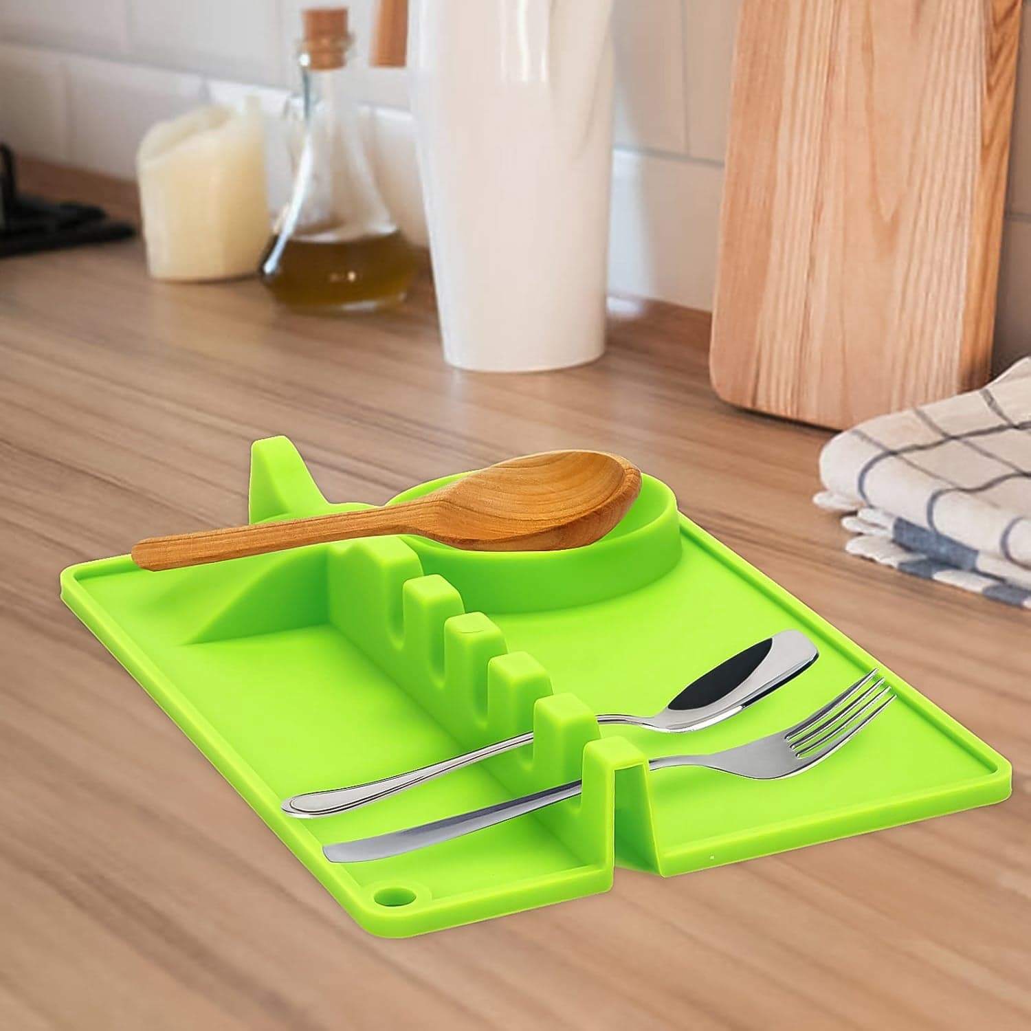 4-Slots Silicone Multifunctional Spoon Holders Fork Spatula Rack (1 Pc) thumbnail 3