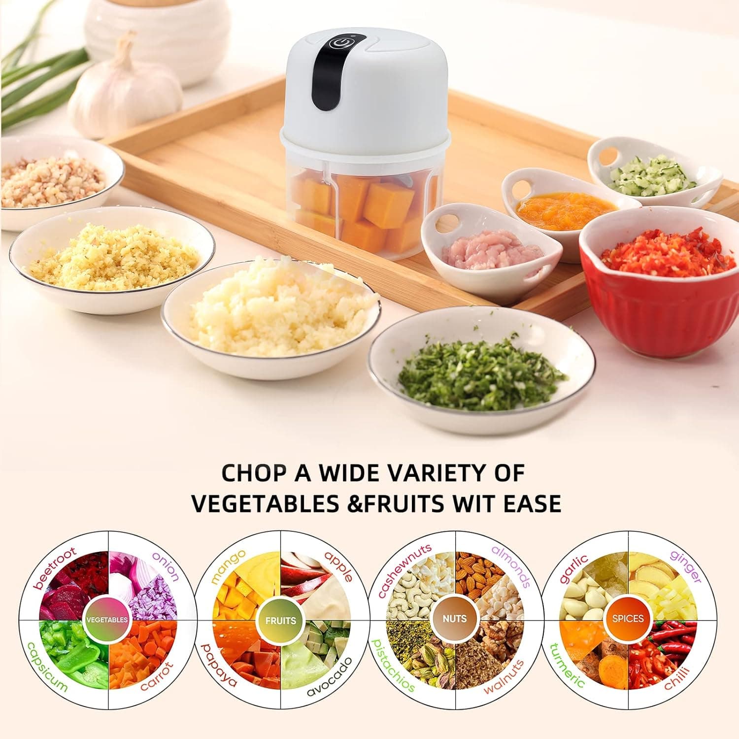 Wireless USB Rechargeable Mini Electric Garlic Machine / Chopper 3 Blades (250Ml) thumbnail 12