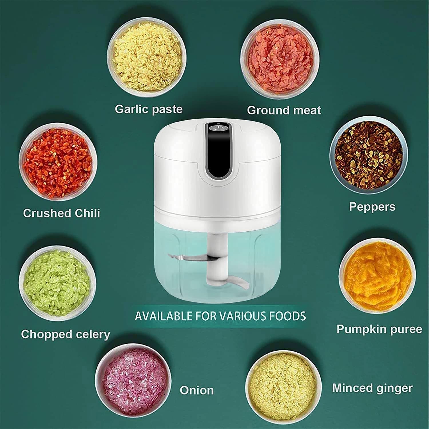 Wireless USB Rechargeable Mini Electric Garlic Machine / Chopper 3 Blades (250Ml) thumbnail 2