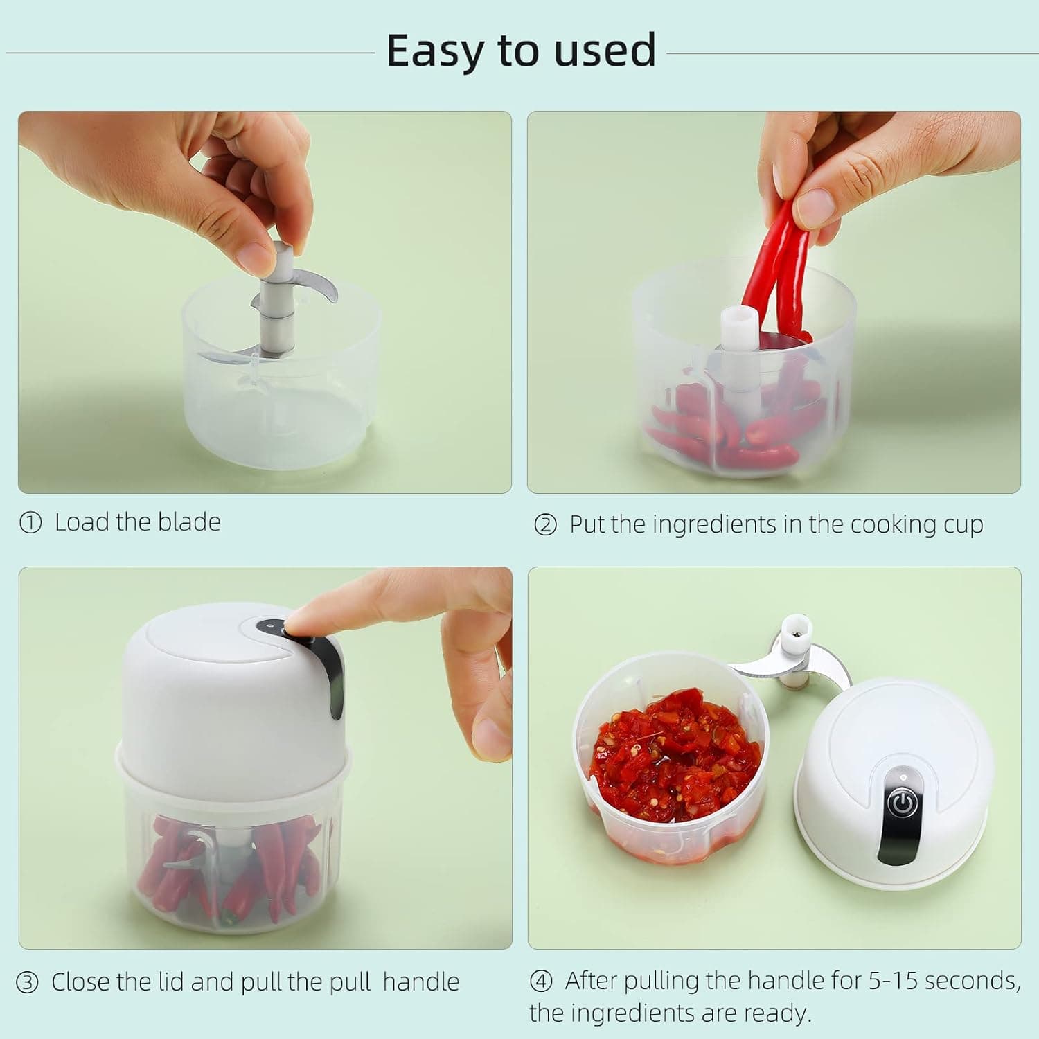 Wireless USB Rechargeable Mini Electric Garlic Machine / Chopper 3 Blades (250Ml) thumbnail 7
