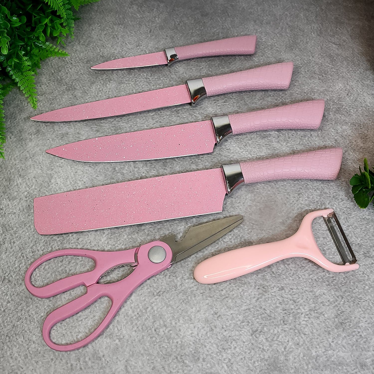 Stainless Steel Non Stick Ceramic Coating 6 Pcs Chef Kitchen Knife Set with Scissor & Peeler thumbnail 1