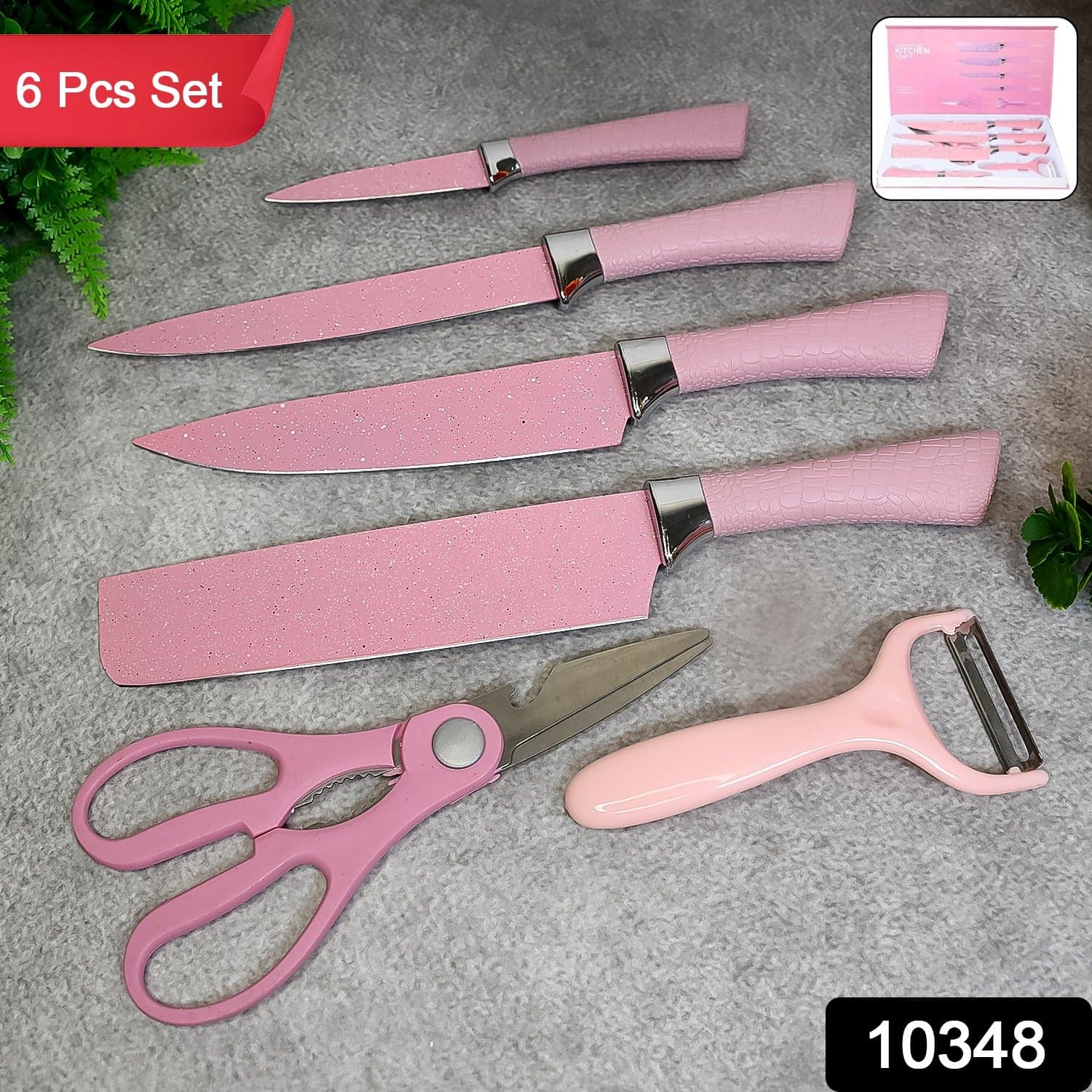 Stainless Steel Non Stick Ceramic Coating 6 Pcs Chef Kitchen Knife Set with Scissor & Peeler thumbnail 2