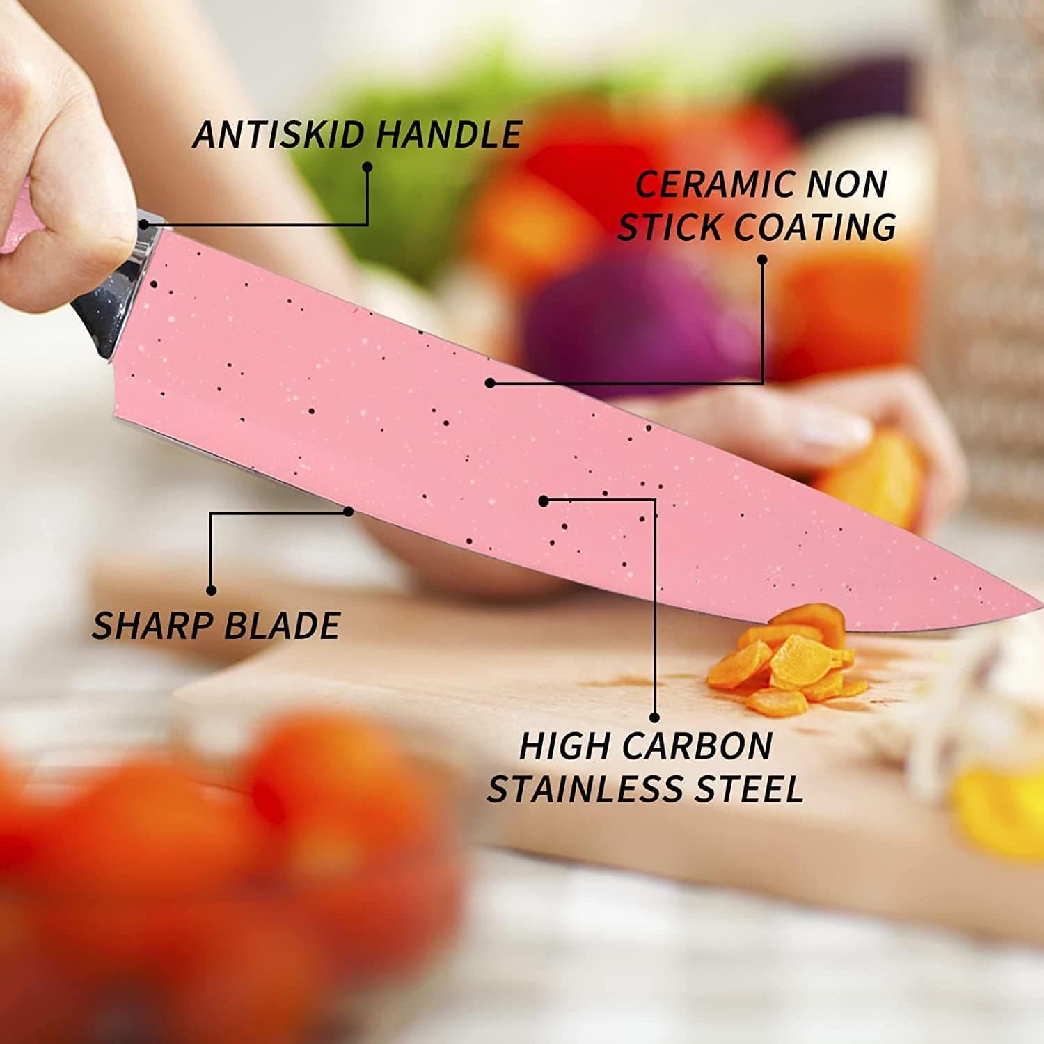 Stainless Steel Non Stick Ceramic Coating 6 Pcs Chef Kitchen Knife Set with Scissor & Peeler thumbnail 4