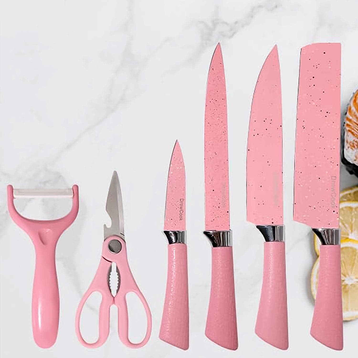 Stainless Steel Non Stick Ceramic Coating 6 Pcs Chef Kitchen Knife Set with Scissor & Peeler thumbnail 5