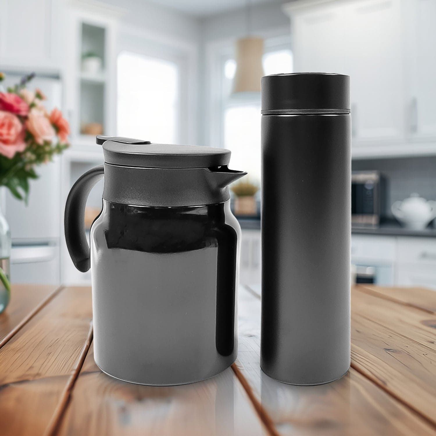 Thermal Coffee Carafe Tea Pot & Water Bottles, With Led Display (Bottle 500 Ml & Pot 1000 Ml / 2 Pc) thumbnail 1