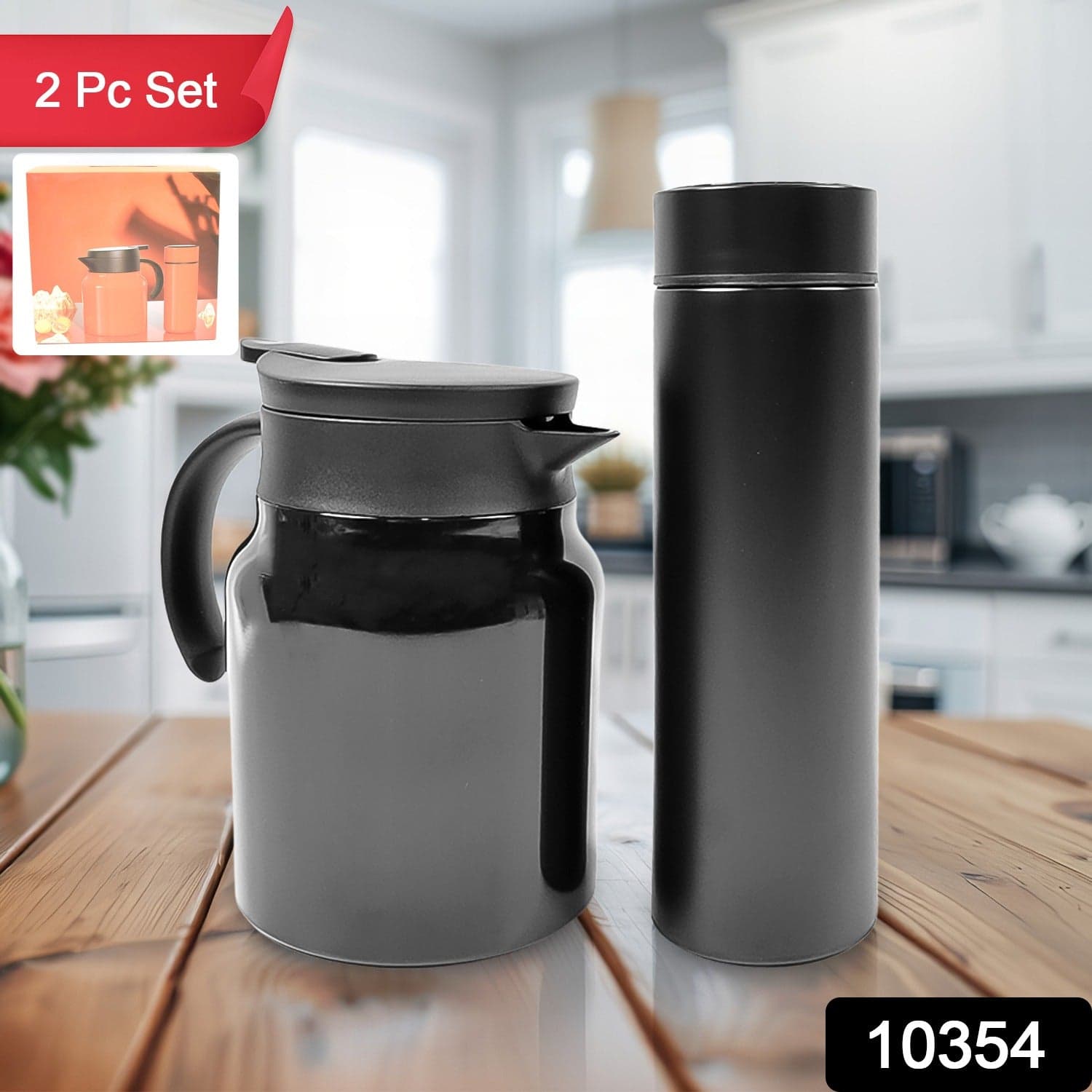 Thermal Coffee Carafe Tea Pot & Water Bottles, With Led Display (Bottle 500 Ml & Pot 1000 Ml / 2 Pc) thumbnail 2