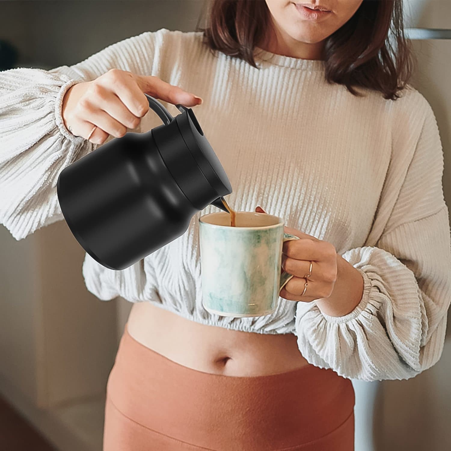 Thermal Coffee Carafe Tea Pot & Water Bottles, With Led Display (Bottle 500 Ml & Pot 1000 Ml / 2 Pc) thumbnail 4