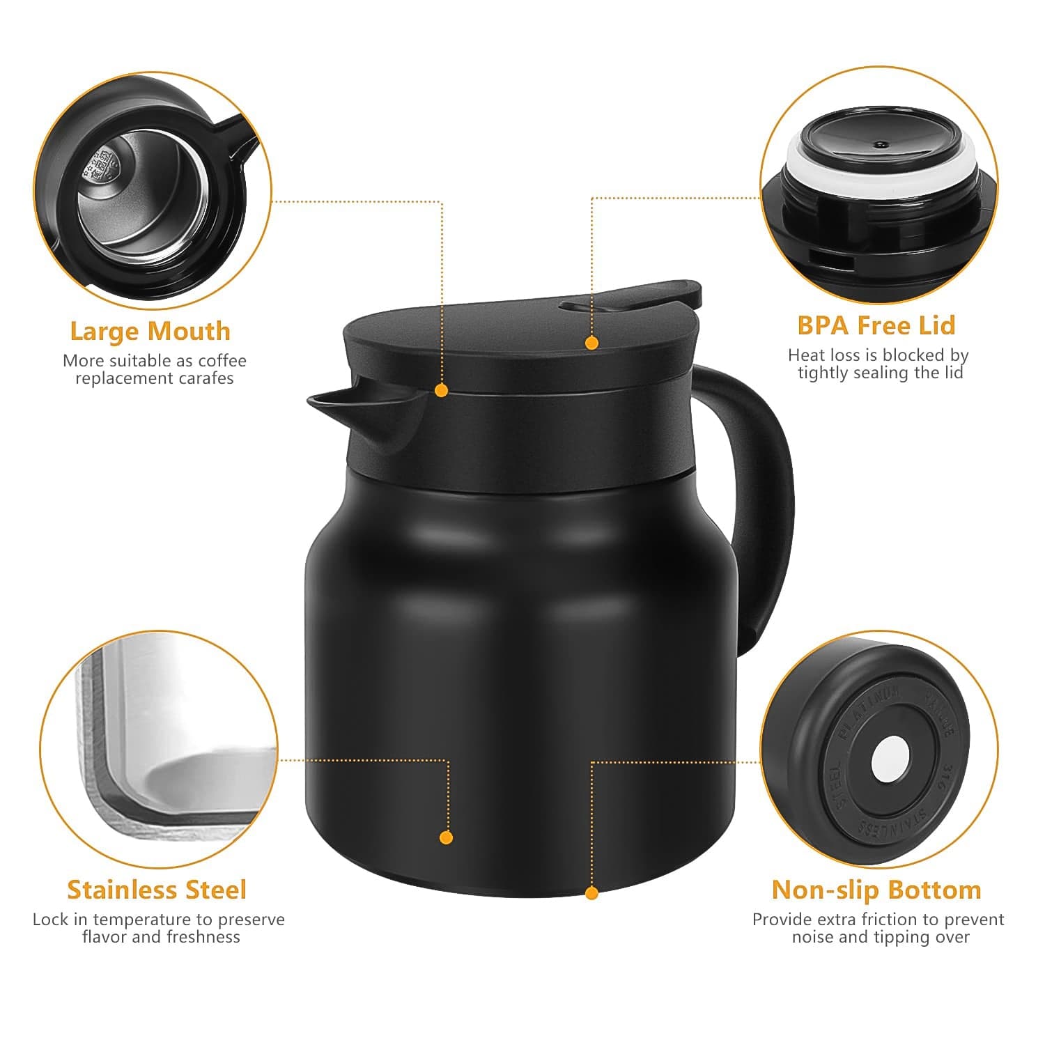 Thermal Coffee Carafe Tea Pot & Water Bottles, With Led Display (Bottle 500 Ml & Pot 1000 Ml / 2 Pc) thumbnail 6