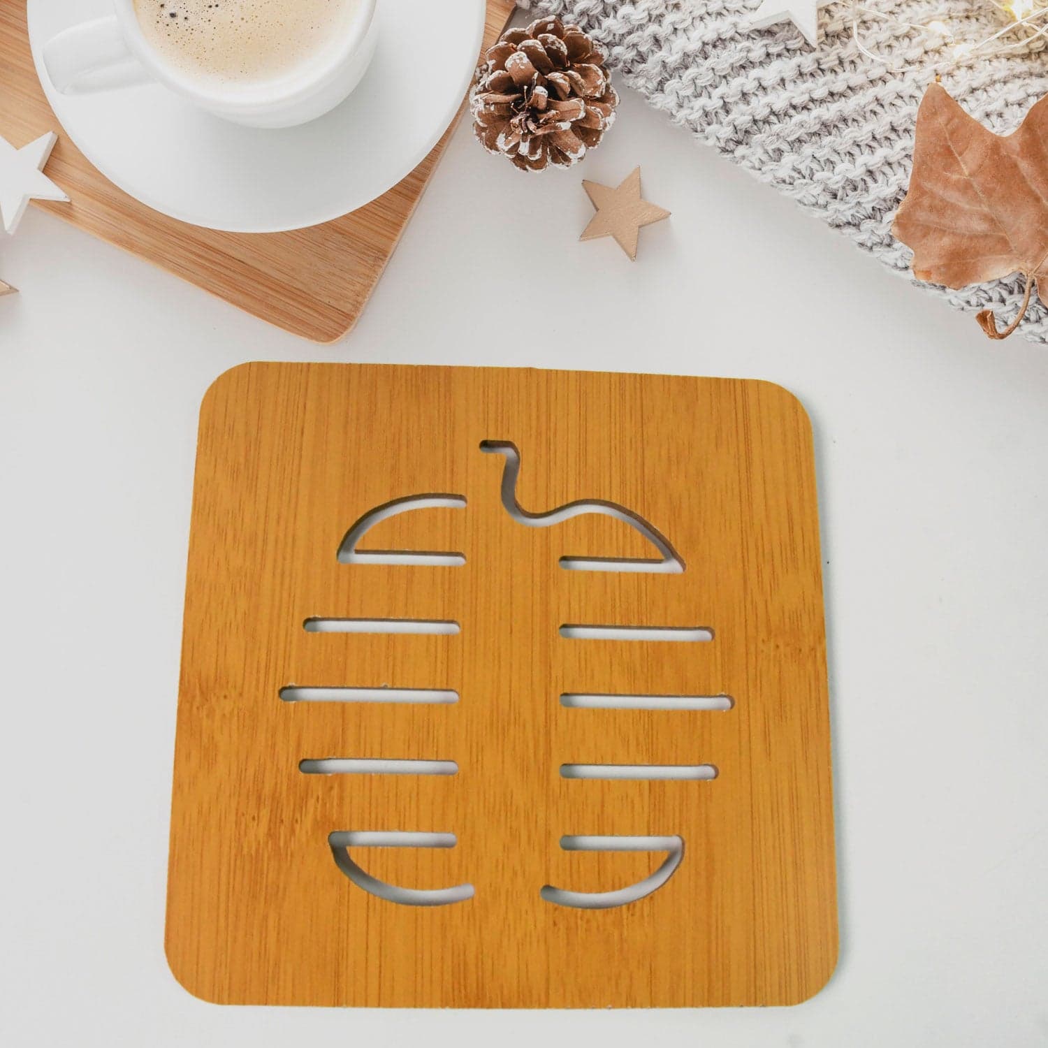 Square Bamboo Wood Table Place mat Hot Pot Cup Mat Tea Coaster(14—14 Cm / 1 Pc) thumbnail 4