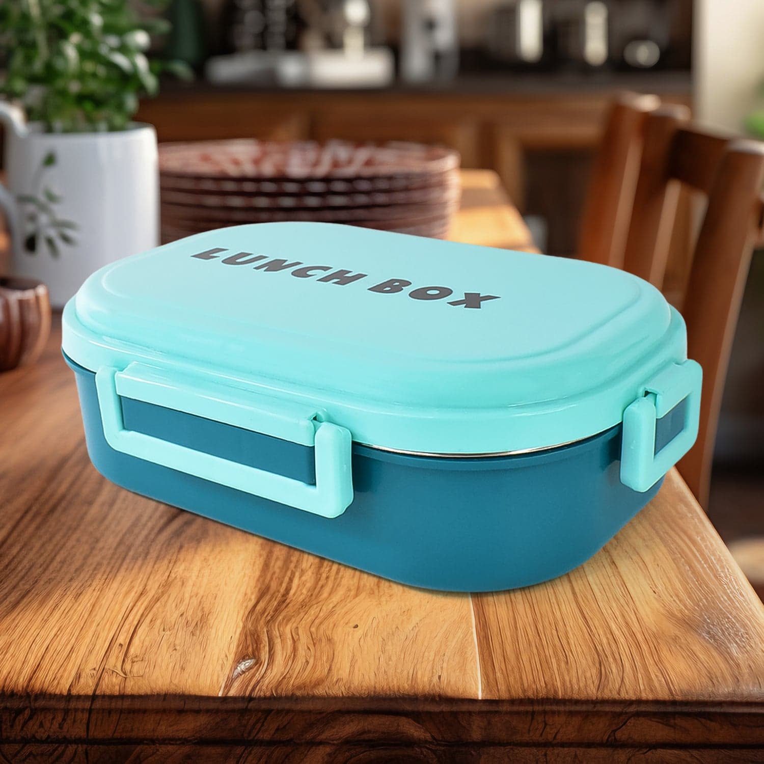 3 in 1 Spicy Bite Stainless Steel Lunch Box With Plastic Small Box & Spoon (1 Set) thumbnail 3