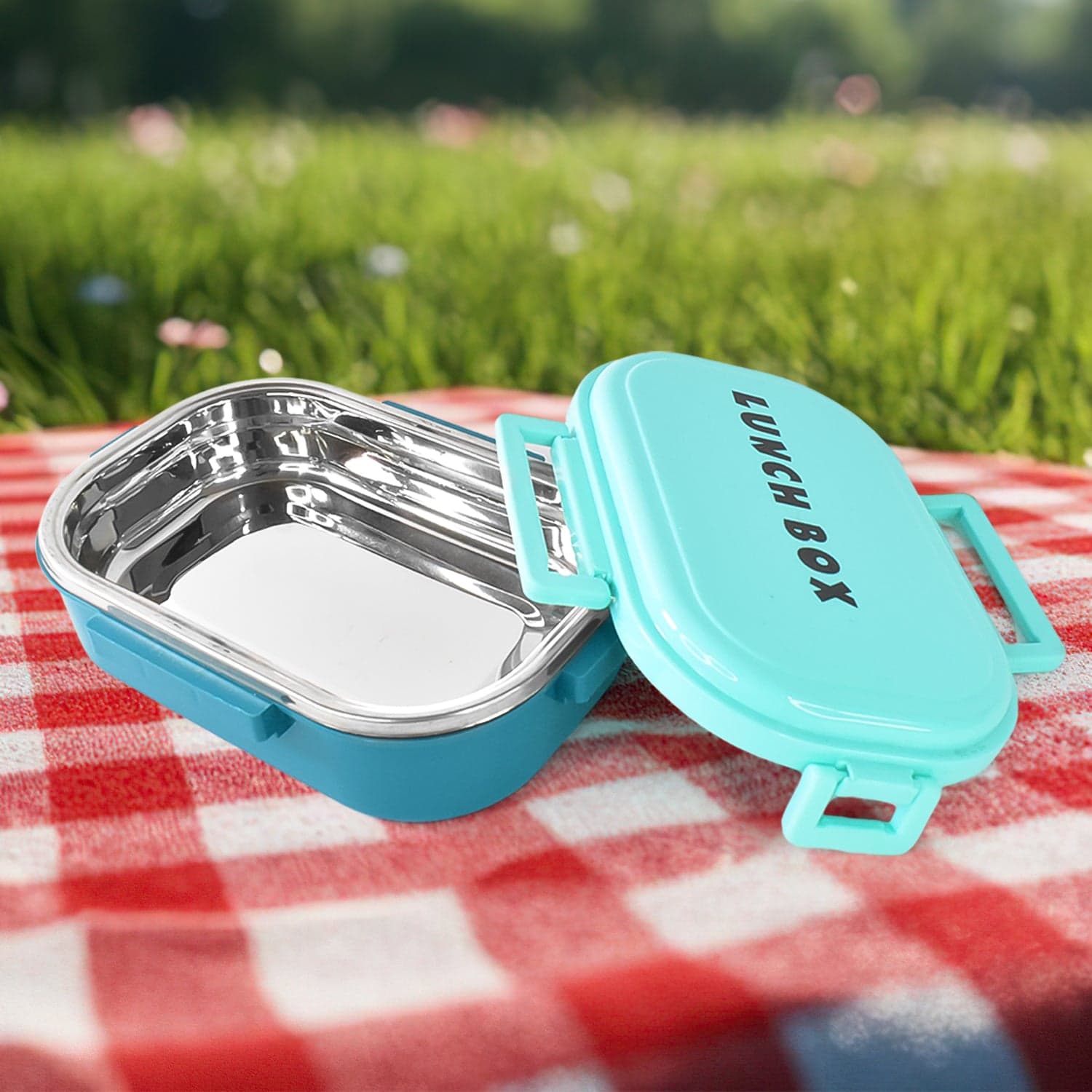 3 in 1 Spicy Bite Stainless Steel Lunch Box With Plastic Small Box & Spoon (1 Set) thumbnail 6