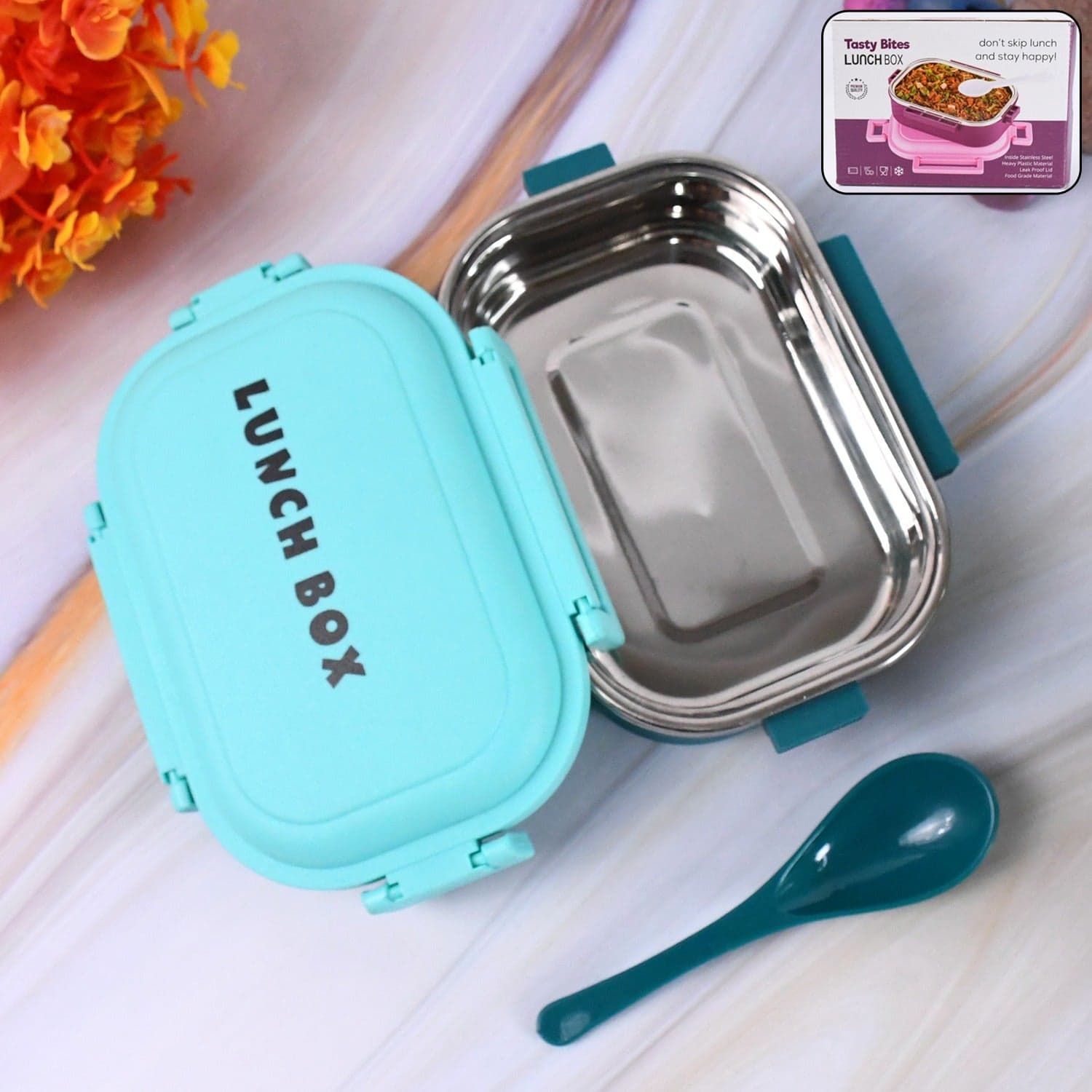 Insulated Testy Stainless Steel Leakproof Lunch Box With Spoon (1 Set) thumbnail 1