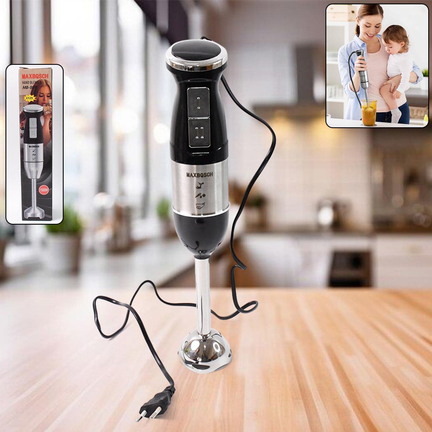 Stainless Steel Handheld Emulsion Blender With Four-blade Blade (1500W / 1 Pc) thumbnail 1