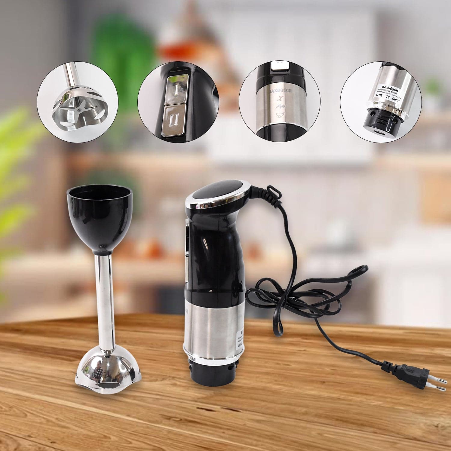 Stainless Steel Handheld Emulsion Blender With Four-blade Blade (1500W / 1 Pc) thumbnail 4