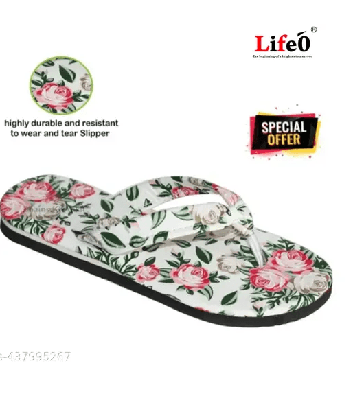 LifeO New Multicolor Printed Thong Flip-flops For Women & Girls White Color thumbnail 4