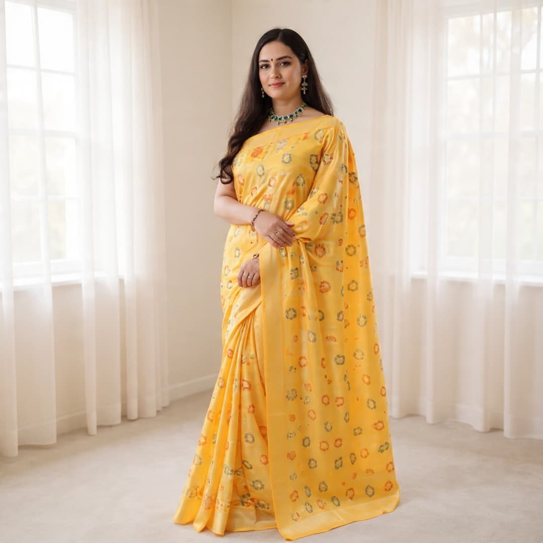 Timeless Mustard Embroidered Saree – Perfect For Festive Elegance thumbnail 2