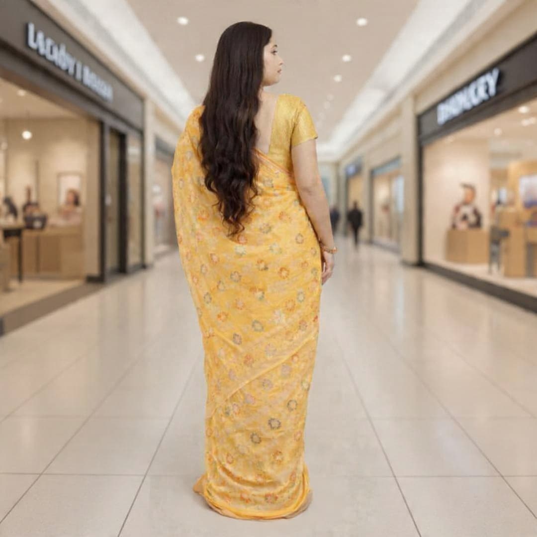 Timeless Mustard Embroidered Saree – Perfect For Festive Elegance thumbnail 3