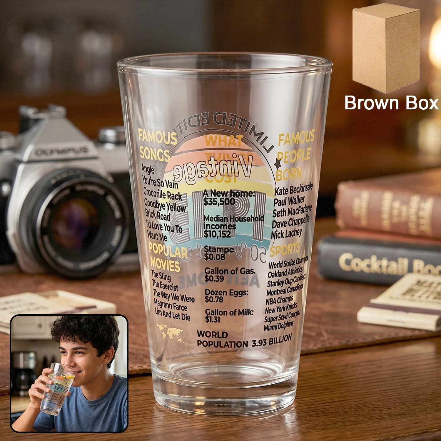 Printed Vintage Trivia Drinking Glass the Unique Novelty Gift thumbnail 3