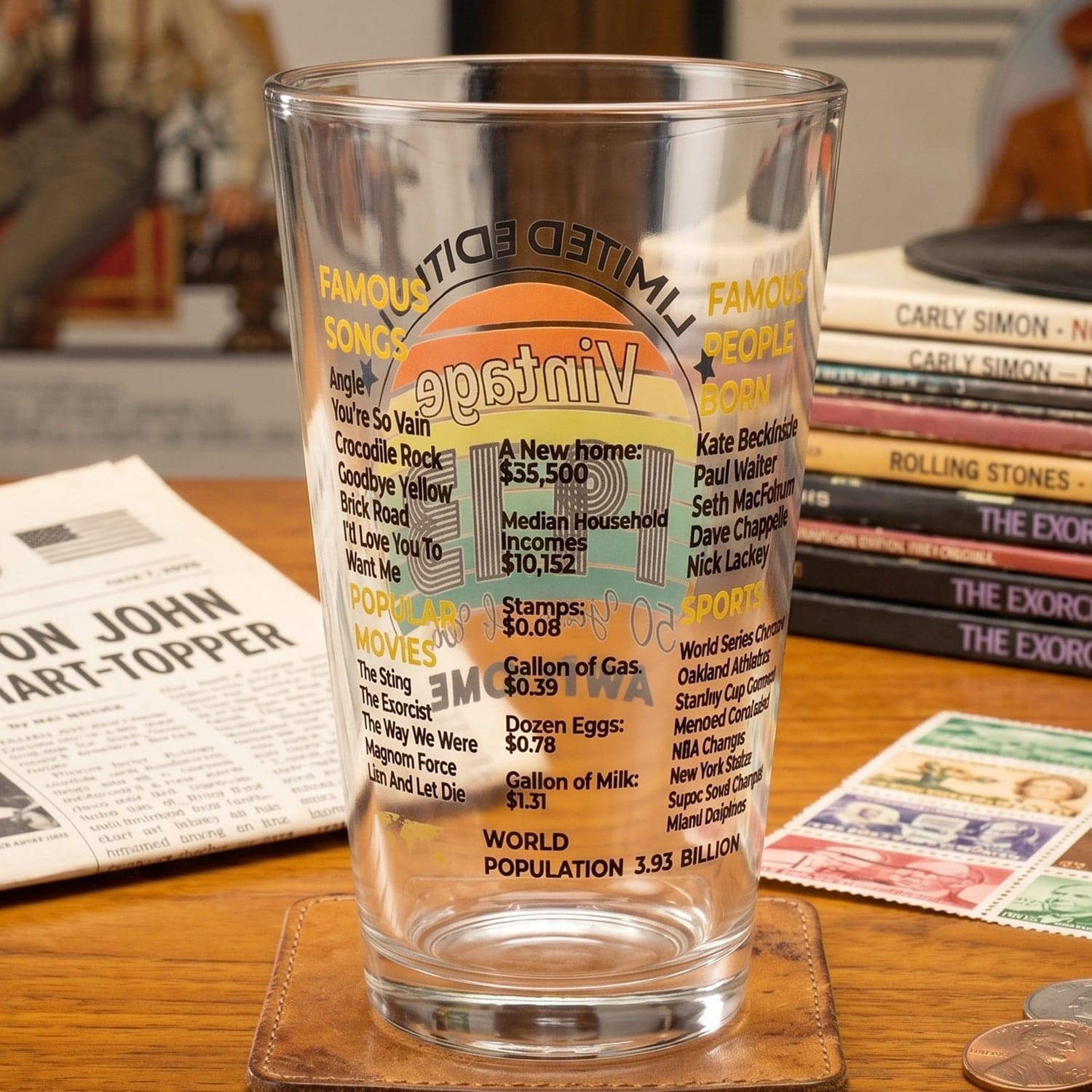 Printed Vintage Trivia Drinking Glass the Unique Novelty Gift thumbnail 4