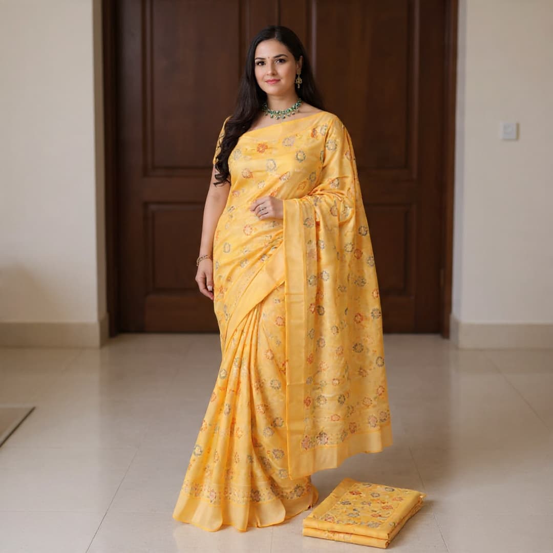 Timeless Mustard Embroidered Saree – Perfect For Festive Elegance thumbnail 4