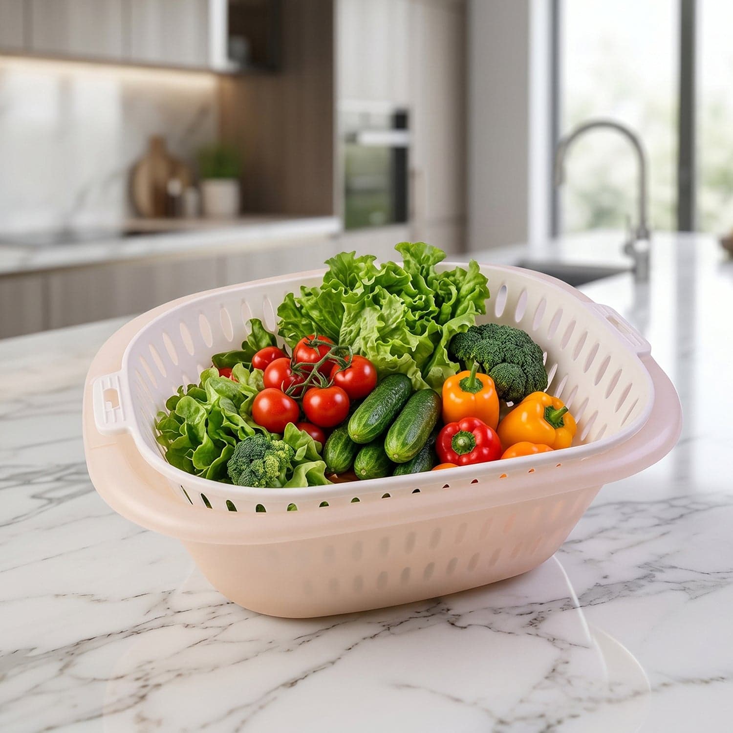 2 in 1 Plastic Double Drain Basket the Multi-Purpose Kitchen Tool thumbnail 3