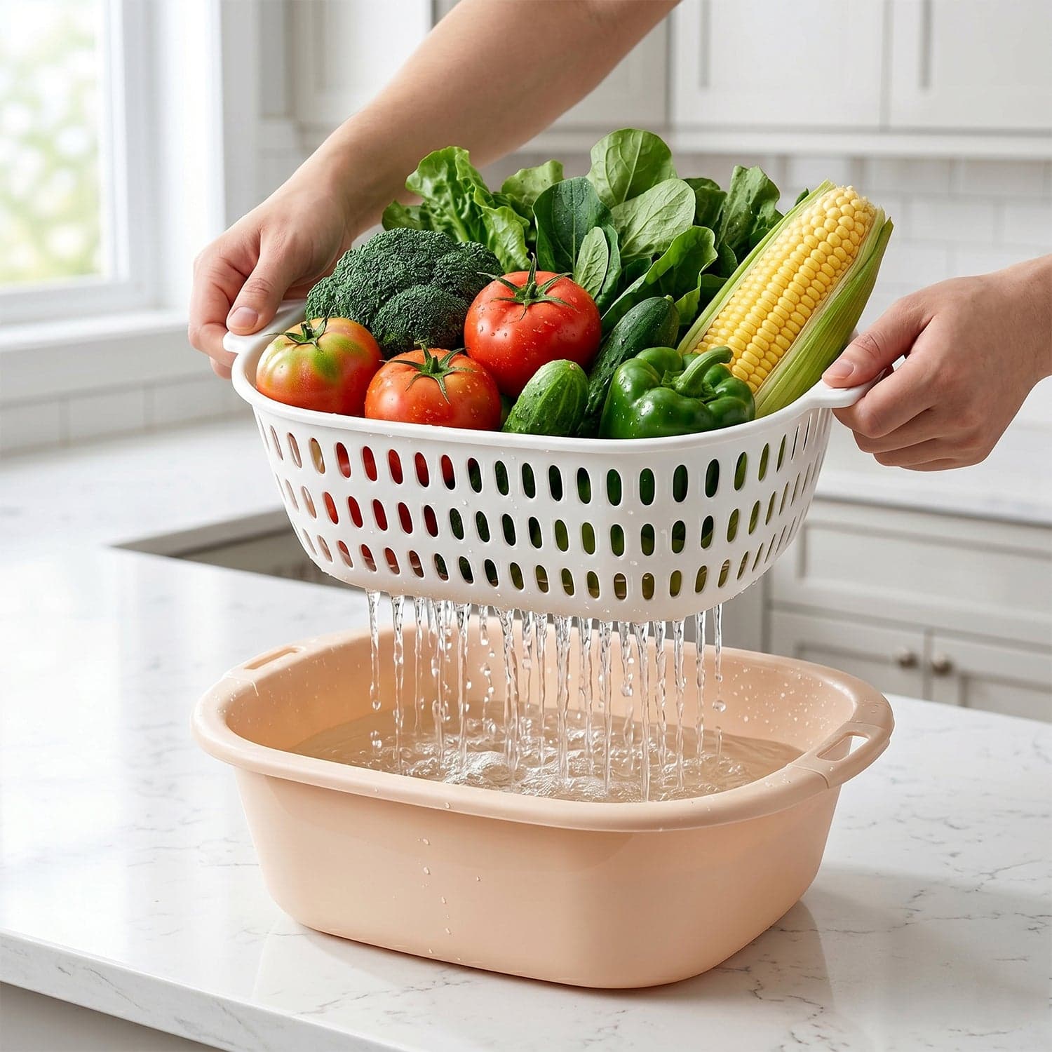 2 in 1 Plastic Double Drain Basket the Multi-Purpose Kitchen Tool thumbnail 5