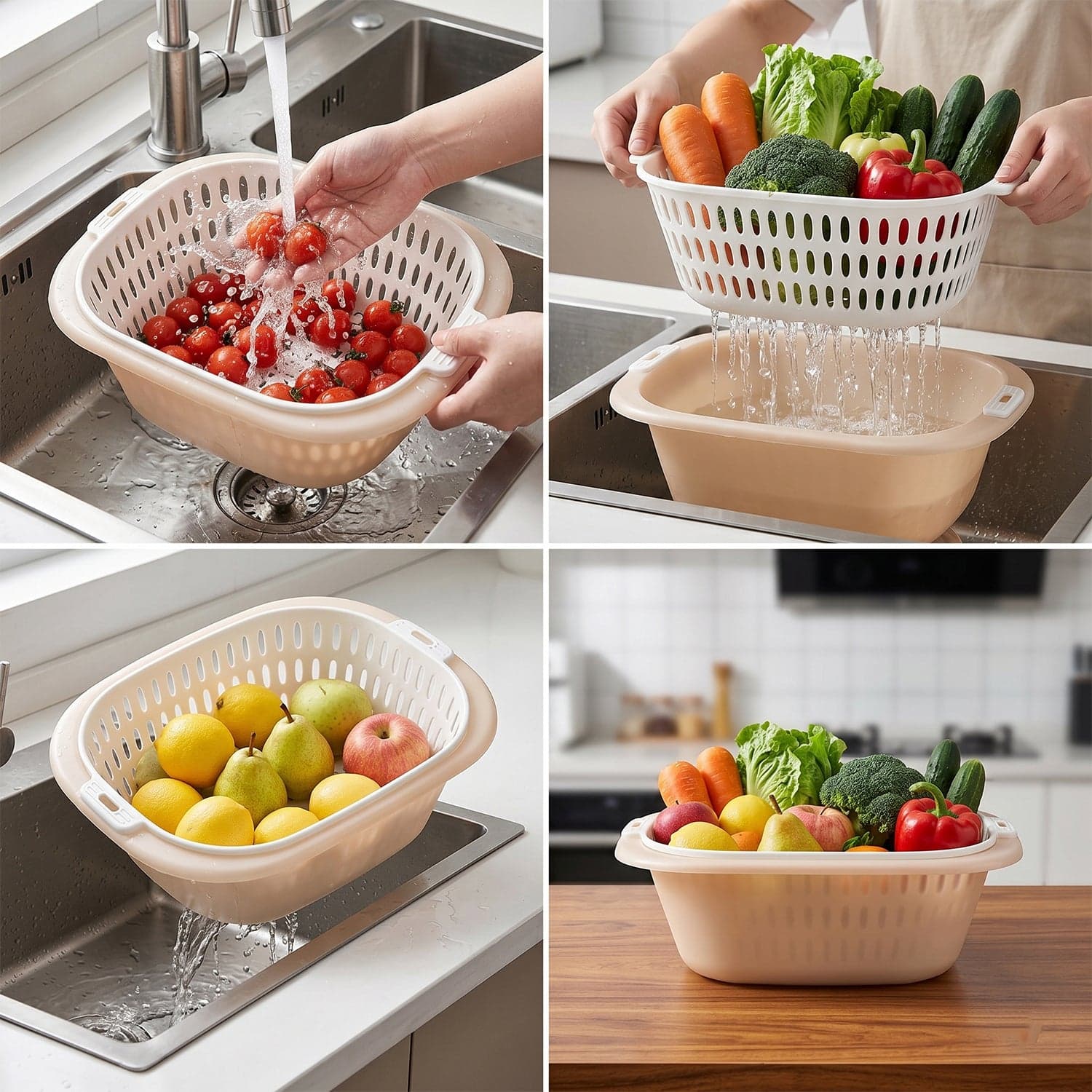 2 in 1 Plastic Double Drain Basket the Multi-Purpose Kitchen Tool thumbnail 7