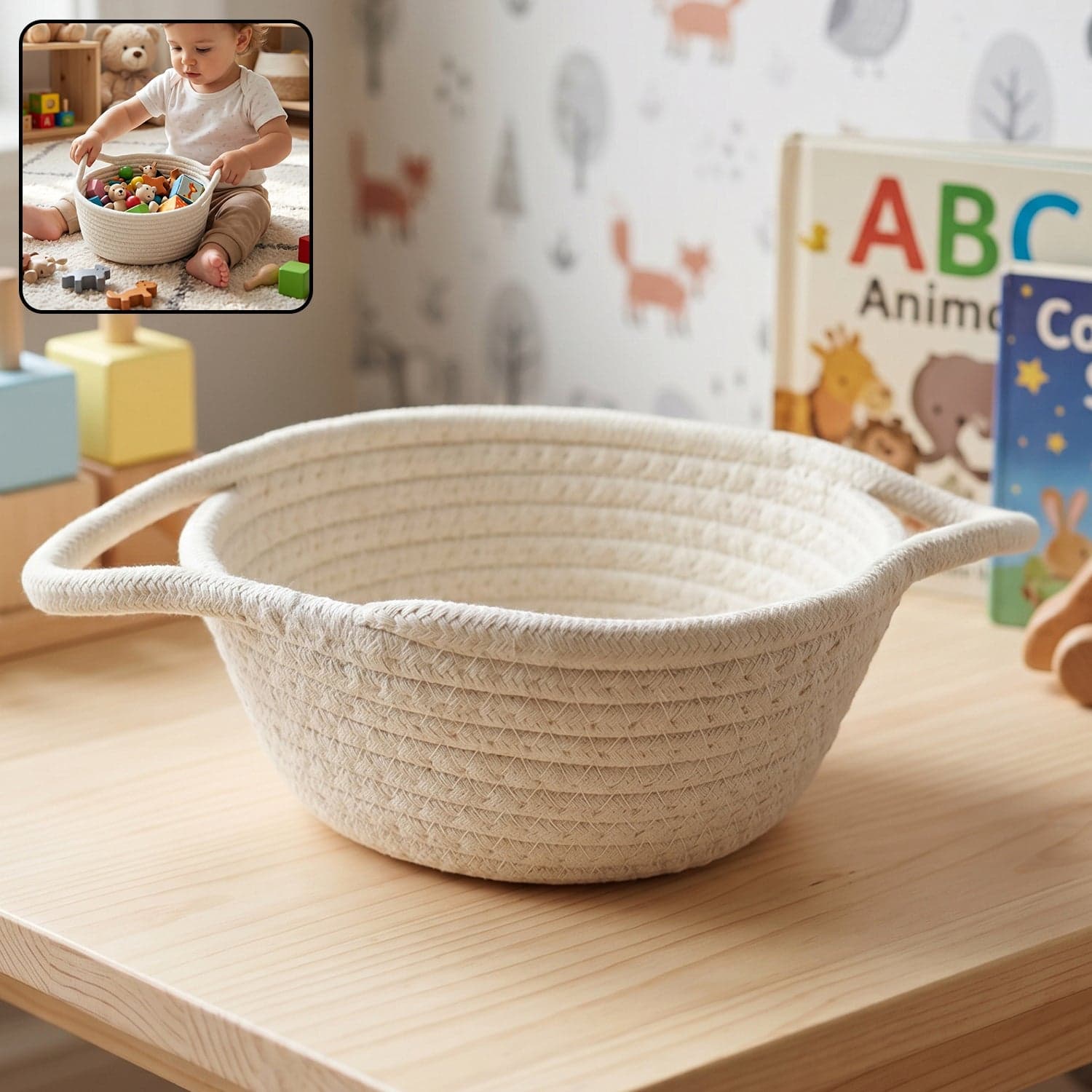 Storage Basket The Handwoven Cotton Rope For Organizing And Decoration thumbnail 3
