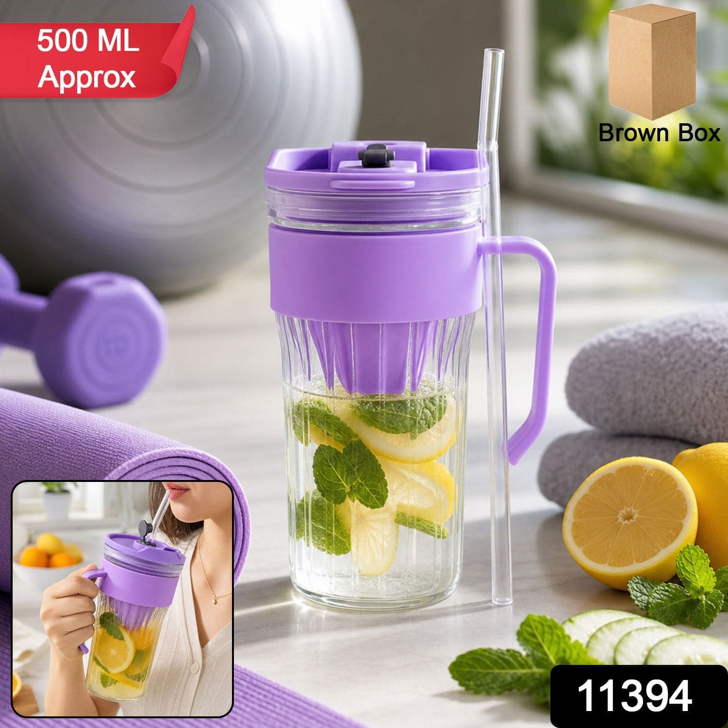 Glass Tumbler with Lid the Reusable, Stylish Cold Beverage Mug thumbnail 2